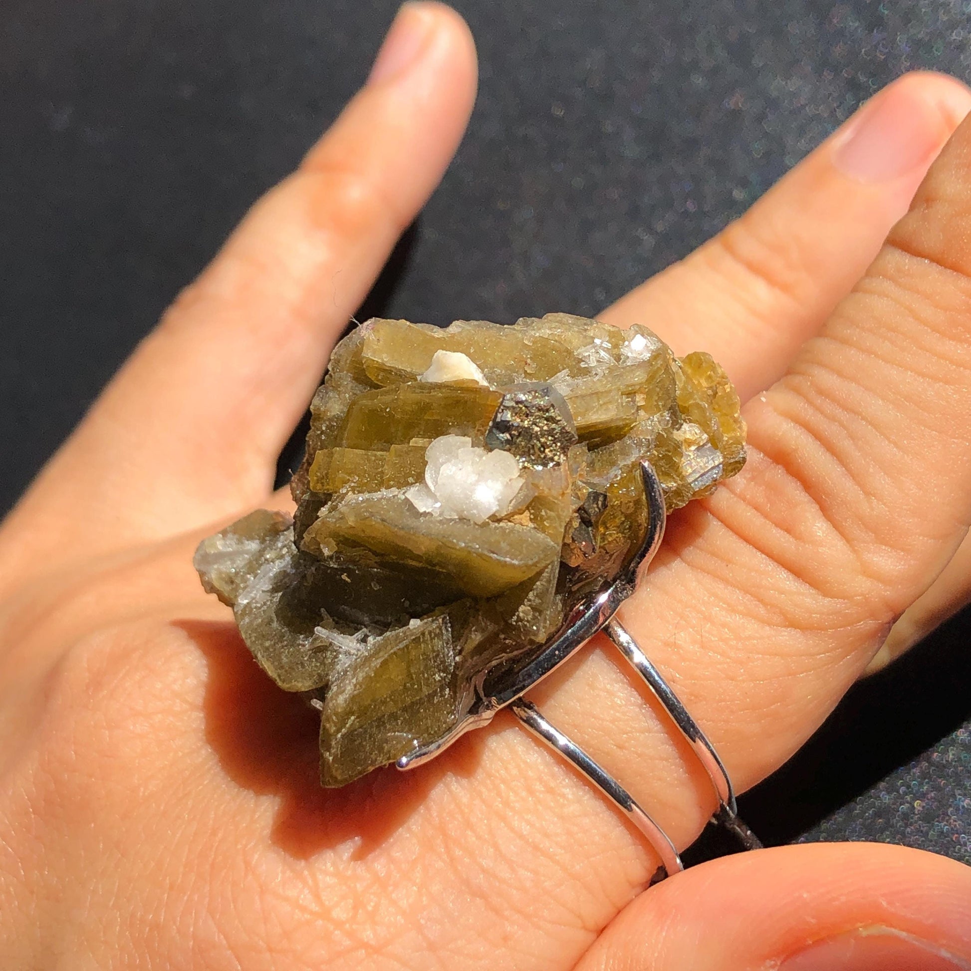 Natural Raw Siderite Dolomite Chalcopyrite Ring, Big Raw Stone Ring Large Crystal Ring, Huge Statement Ring, Chunky Irregular ring gift, silver-plated copper ring, adjustable band ring, Huge Cocktail Ring, Rough Cut Rock Ring, Birthstone ring gift