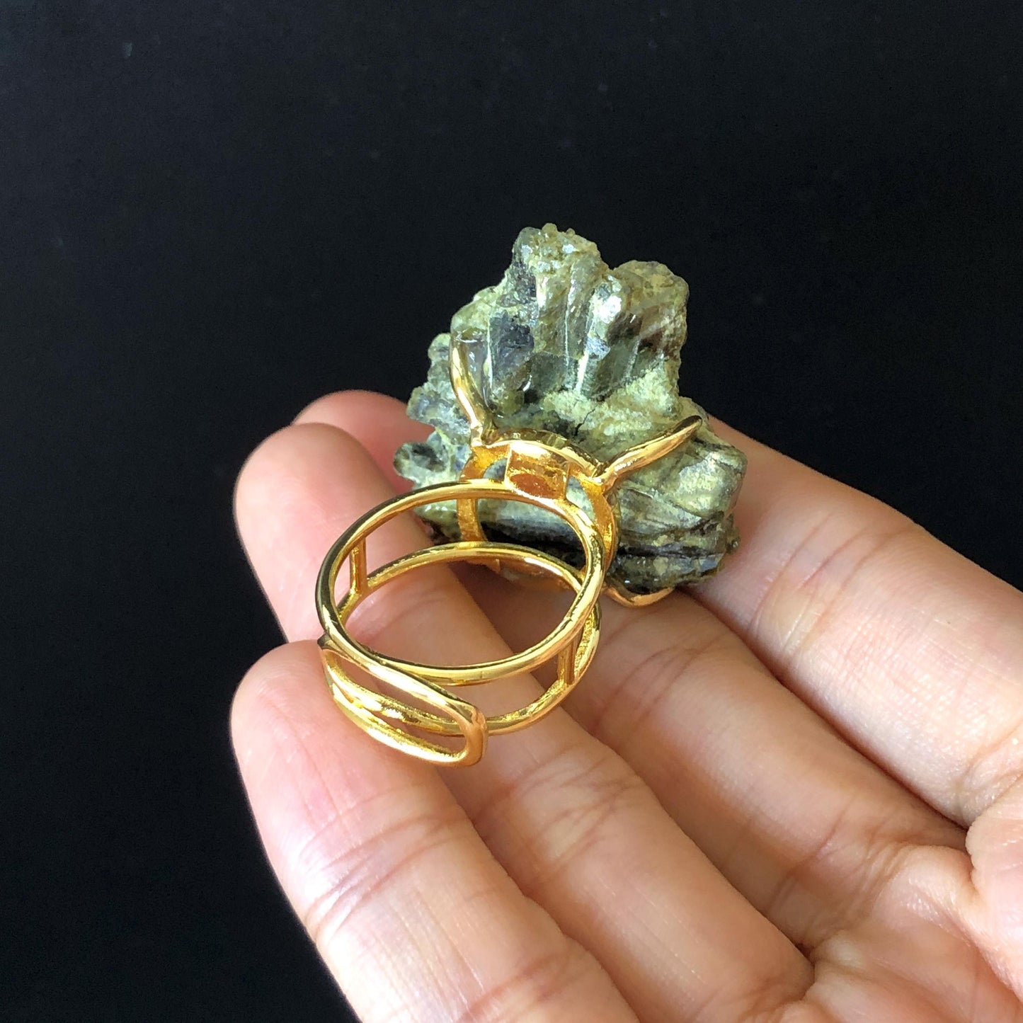 Raw Green Tourmaline Ring | Chunky Stone Ring | Rough Cystal Ring | Adjustable Statement Ring | Matcha | Natural untreat Gemstone Birthstone, gold-plated copper ring, Raw Mineral Ring, Big Crystal Ring, Green Raw Stone, Huge Cocktail Ring, Birthstone