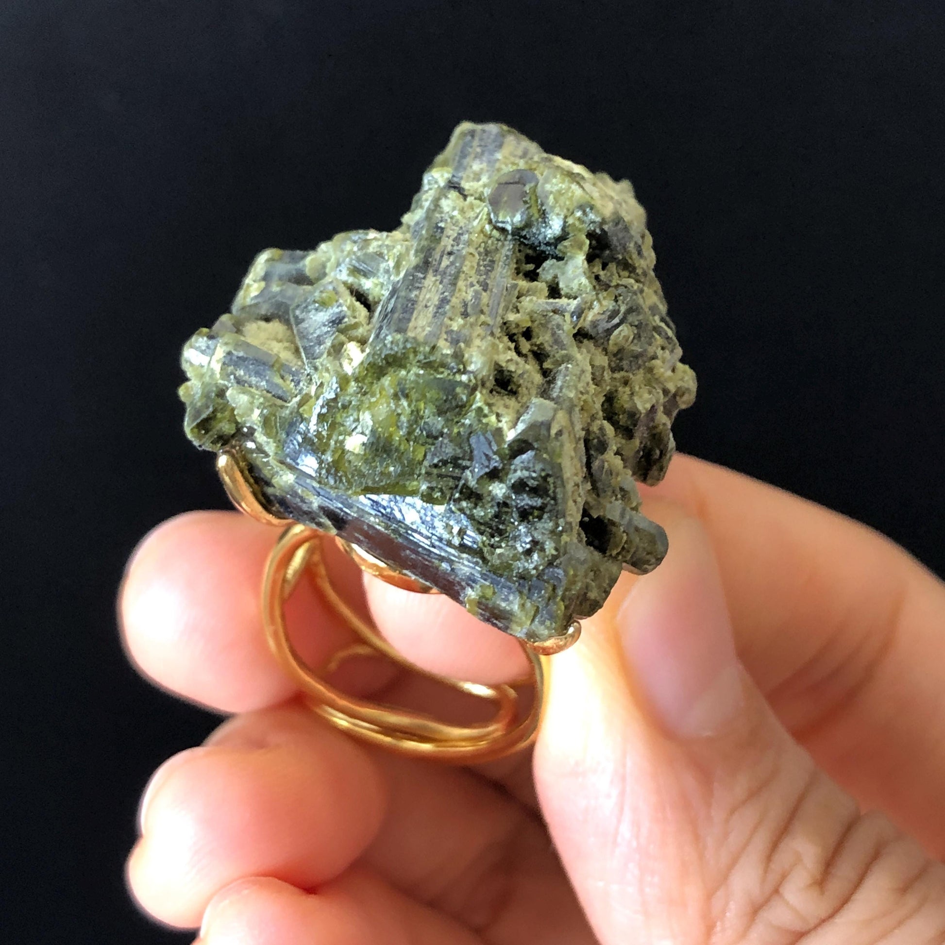 Raw Green Tourmaline Ring | Chunky Stone Ring | Rough Cystal Ring | Adjustable Statement Ring | Matcha | Natural untreat Gemstone Birthstone, gold-plated copper ring, Raw Mineral Ring, Big Crystal Ring, Green Raw Stone, Huge Cocktail Ring, Birthstone