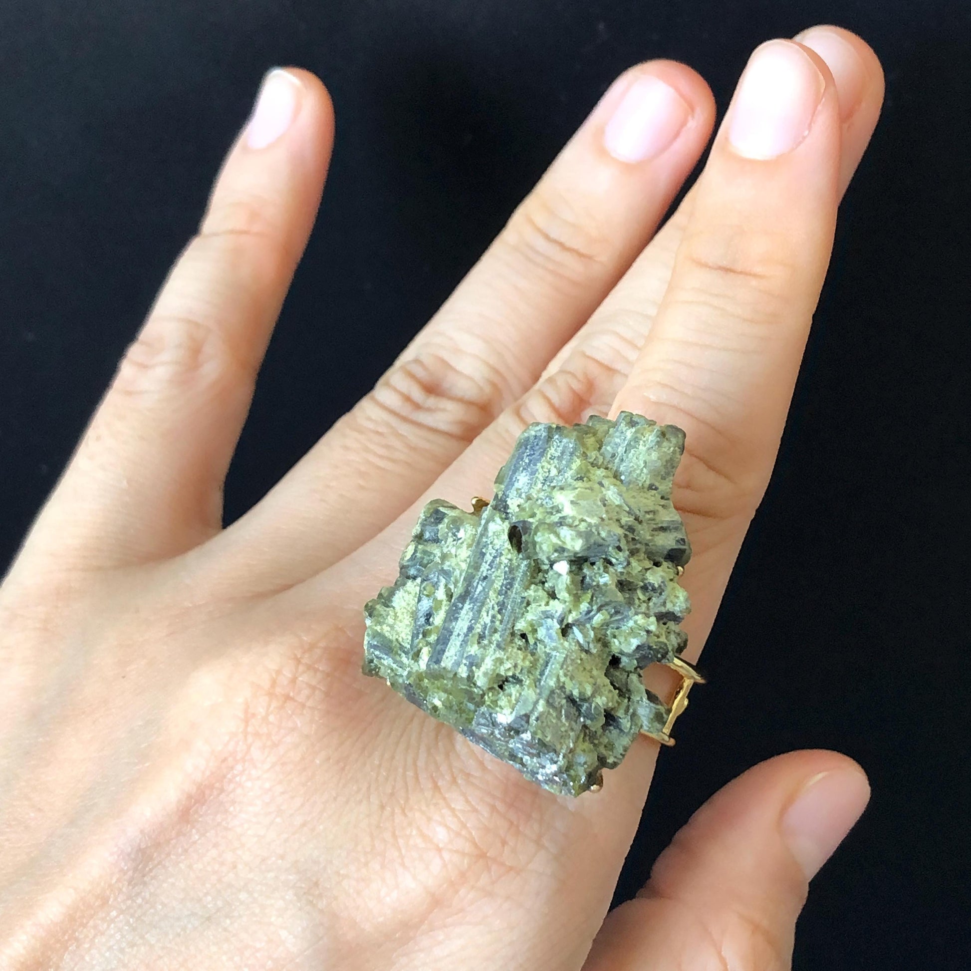 Raw Green Tourmaline Ring | Chunky Stone Ring | Rough Cystal Ring | Adjustable Statement Ring | Matcha | Natural untreat Gemstone Birthstone, gold-plated copper ring, Raw Mineral Ring, Big Crystal Ring, Green Raw Stone, Huge Cocktail Ring, Birthstone