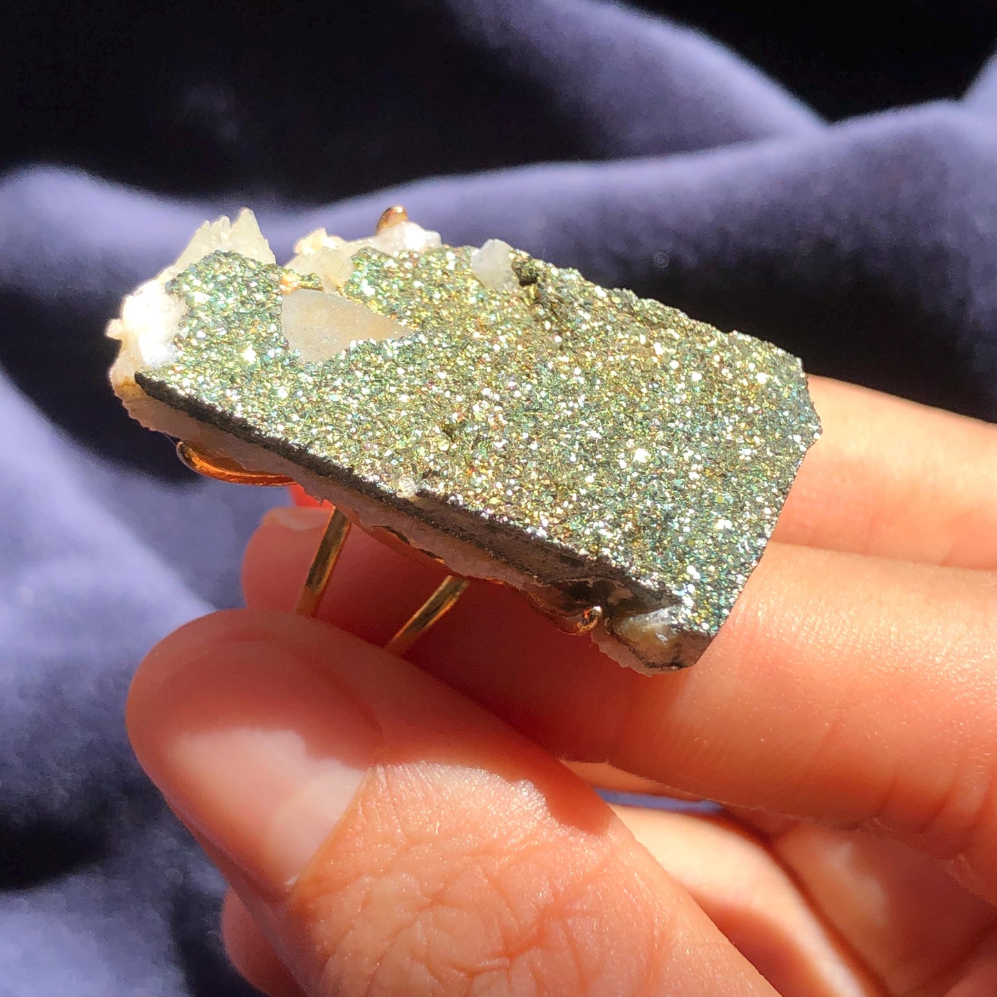 Raw Rainbow Pyrite & Calcite Ring, Raw Stone Ring, Sparky Big Raw Crystal Ring, Large Statement Ring men women, Chunky Irregular Stone Ring Gift, Huge Crystal Ring, Shiny Crystal Ring, Large Cocktail Ring, gold-plated copper ring, abundance stone