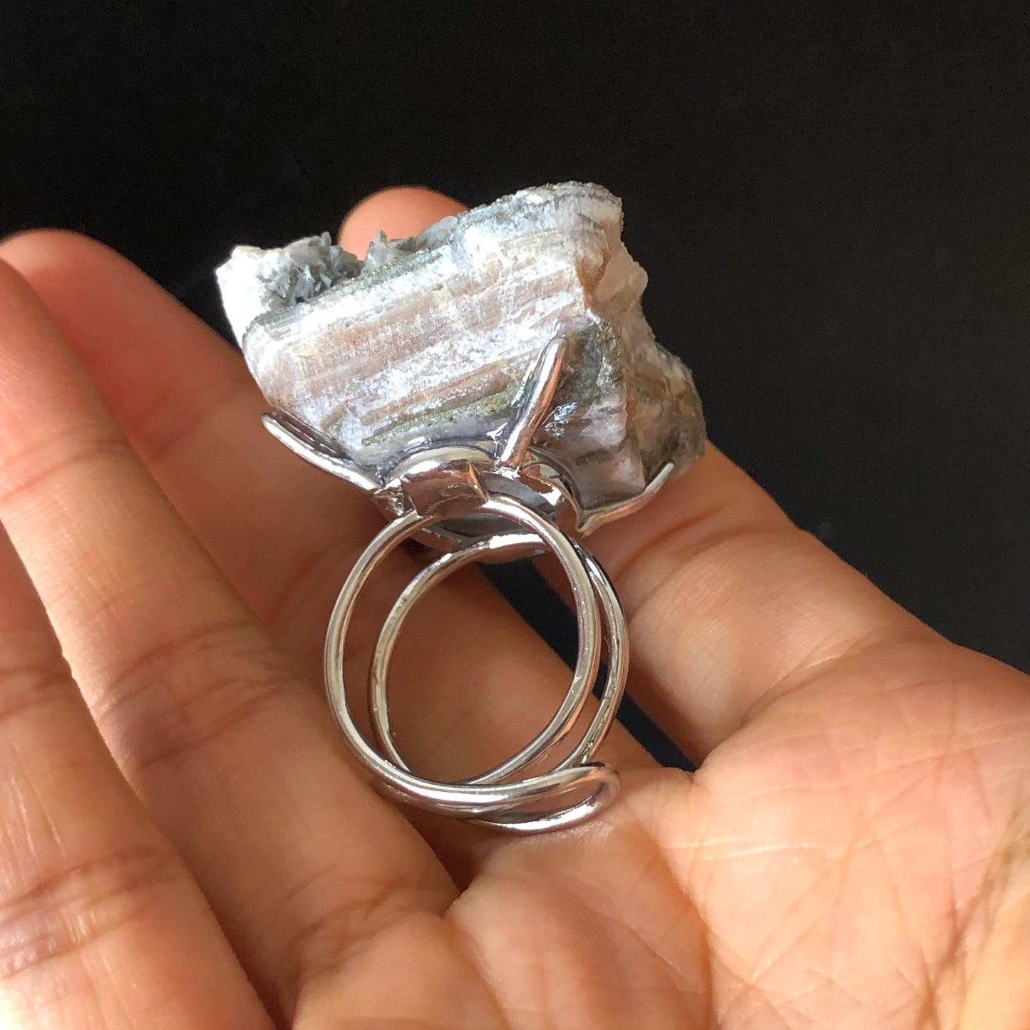 Raw Rainbow Pyrite & Calcite Ring, Raw Stone Ring, Sparky Big Raw Crystal Ring, Large Statement Ring men women, Chunky Irregular Stone Ring Gift, Huge Crystal Ring, Shiny Crystal Ring, Large Cocktail Ring, silver-plated copper ring, birthstone ring