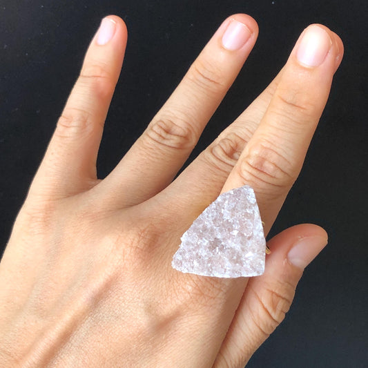 Raw Calcite & Pink Quartz Ring | Raw Stone Ring | Rough Crystal Ring | Healing, Communication Stone | Adjustable Statement Ring | Birthstone