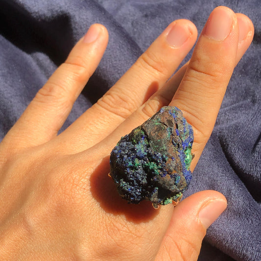 Blue Raw Azurite Malachite Ring, Chessylite ring, Shiny Raw Crystal Ring Xlarge, Hugh statement ring, Large Gemstone Ring, Raw Azurite Quartz Ring, Malachite Stone Ring, statement ring man, Chunky Stone Ring, large cocktail ring, Irregular Ring