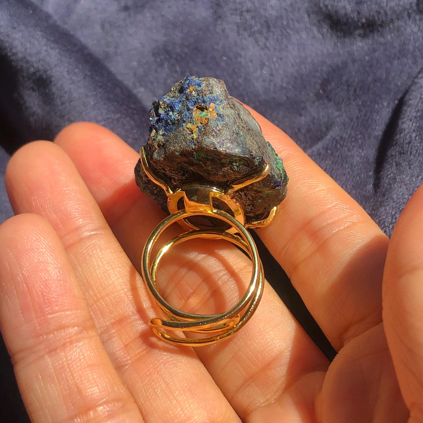 Blue Raw Azurite Malachite Ring, Chessylite ring, Shiny Raw Crystal Ring Xlarge, Hugh statement ring, Large Gemstone Ring, Raw Azurite Quartz Ring, Malachite Stone Ring, statement ring man, Chunky Stone Ring, large cocktail ring, Irregular Ring