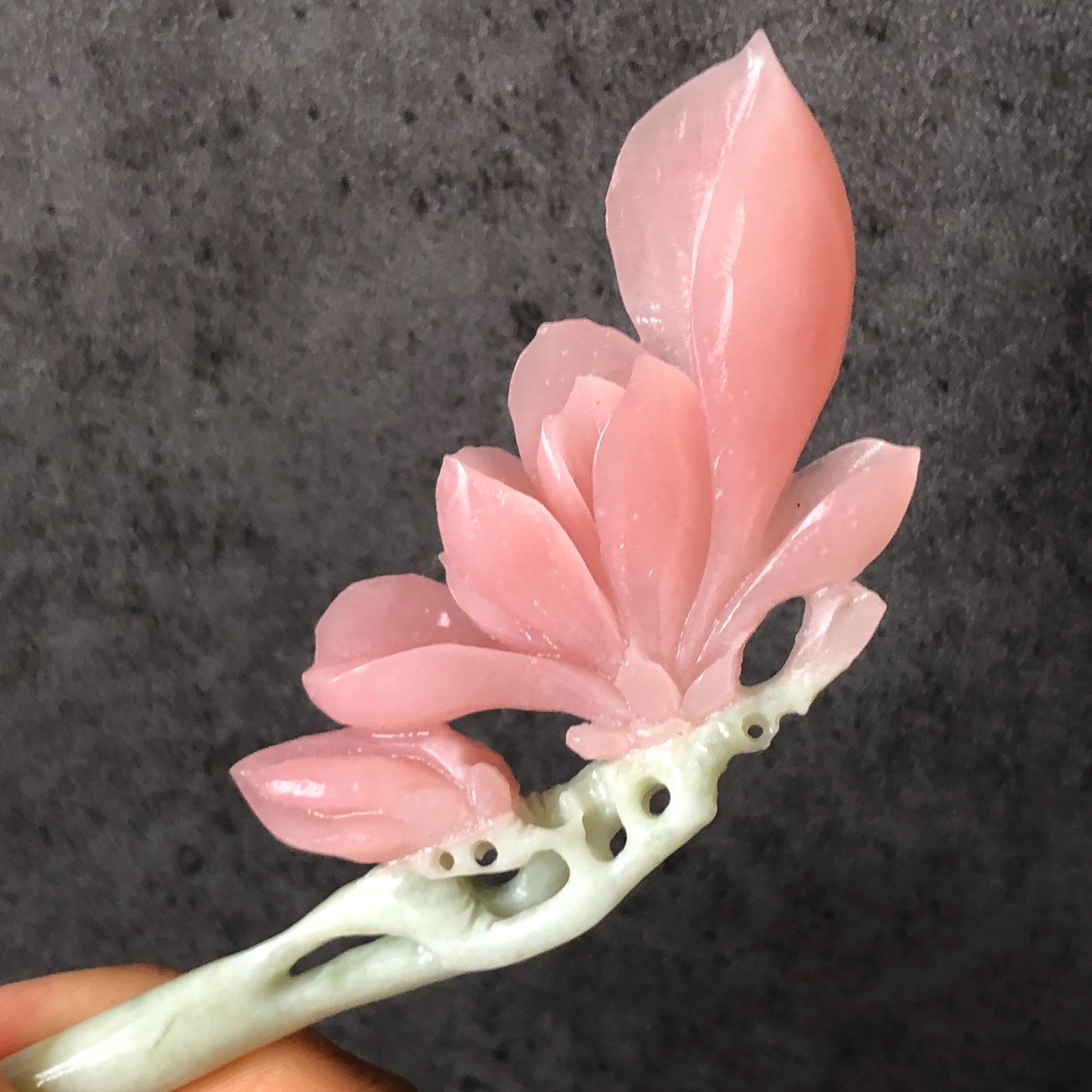 Natural Xiu Jade (Serpentine) Hand Carved Yulan Flower Hair Pin | Jade Hair Stick | Pink Green| Asian Chinses Vintage Style | Gift for her