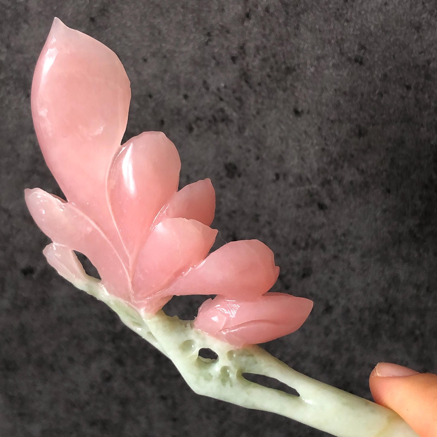 Natural Xiu Jade (Serpentine) Hand Carved Yulan Flower Hair Pin | Jade Hair Stick | Pink Green| Asian Chinses Vintage Style | Gift for her