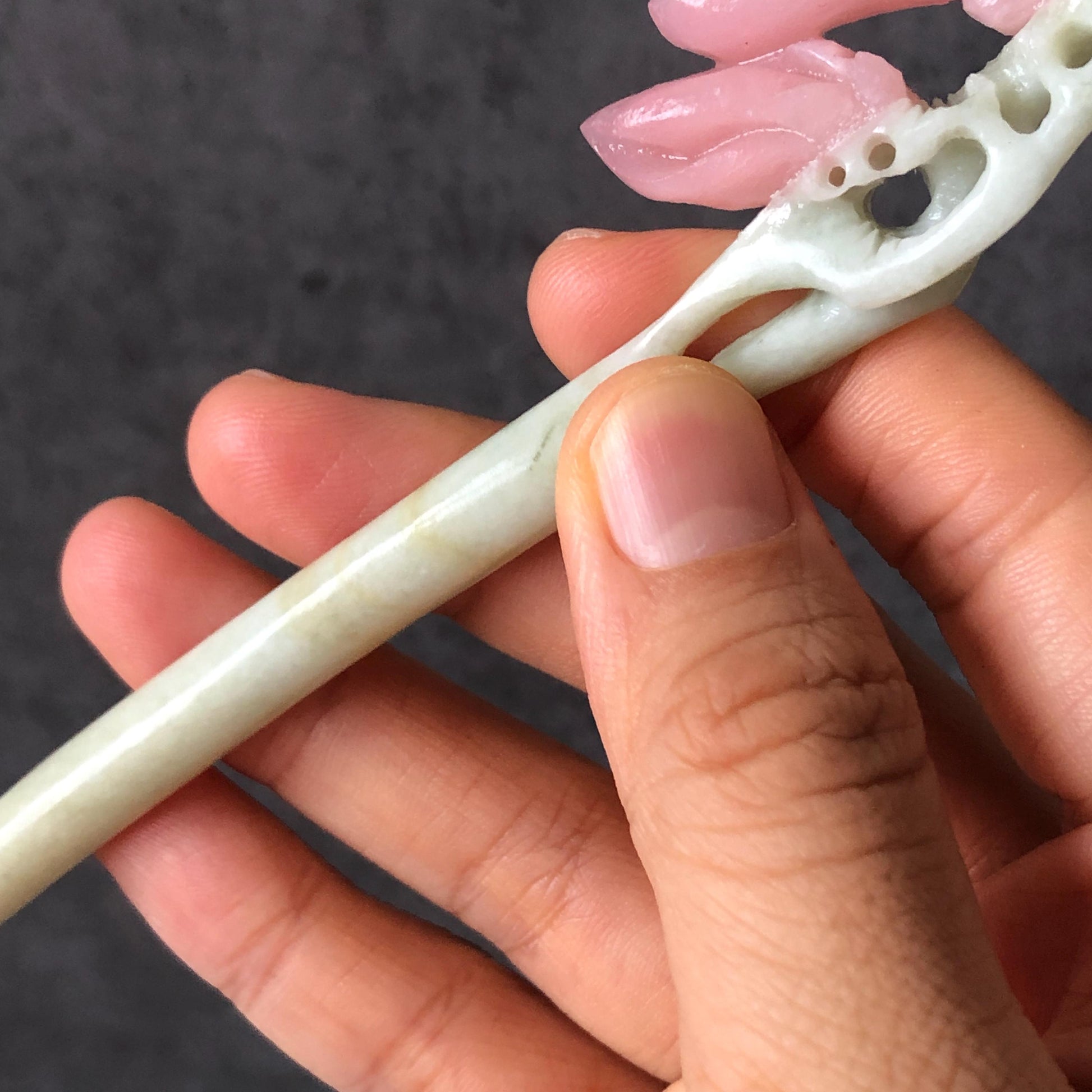 Natural Xiu Jade (Serpentine) Hand Carved Yulan Flower Hair Pin | Jade Hair Stick | Pink Green| Asian Chinses Vintage Style | Gift for her