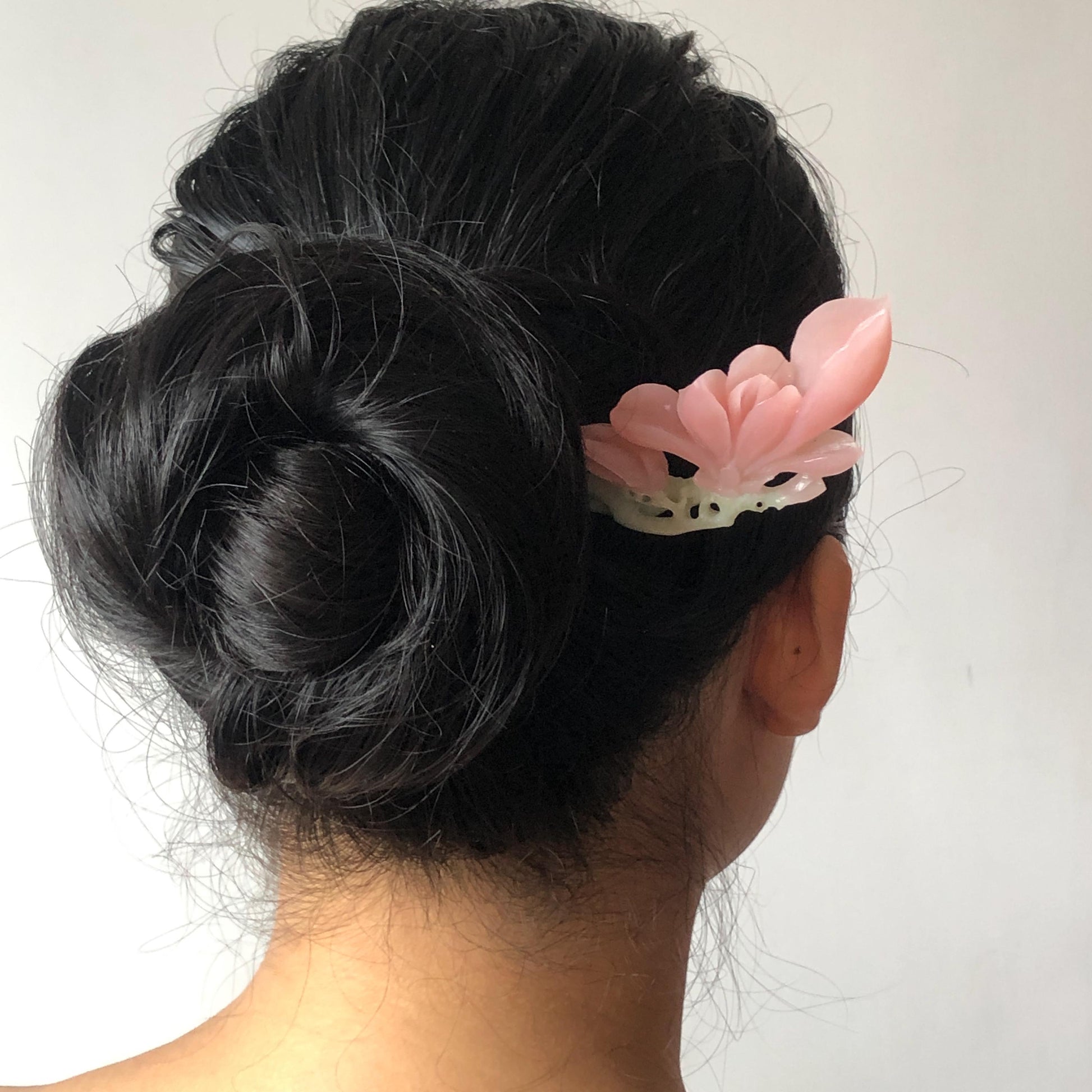 Natural Xiu Jade (Serpentine) Hand Carved Yulan Flower Hair Pin | Jade Hair Stick | Pink Green| Asian Chinses Vintage Style | Gift for her