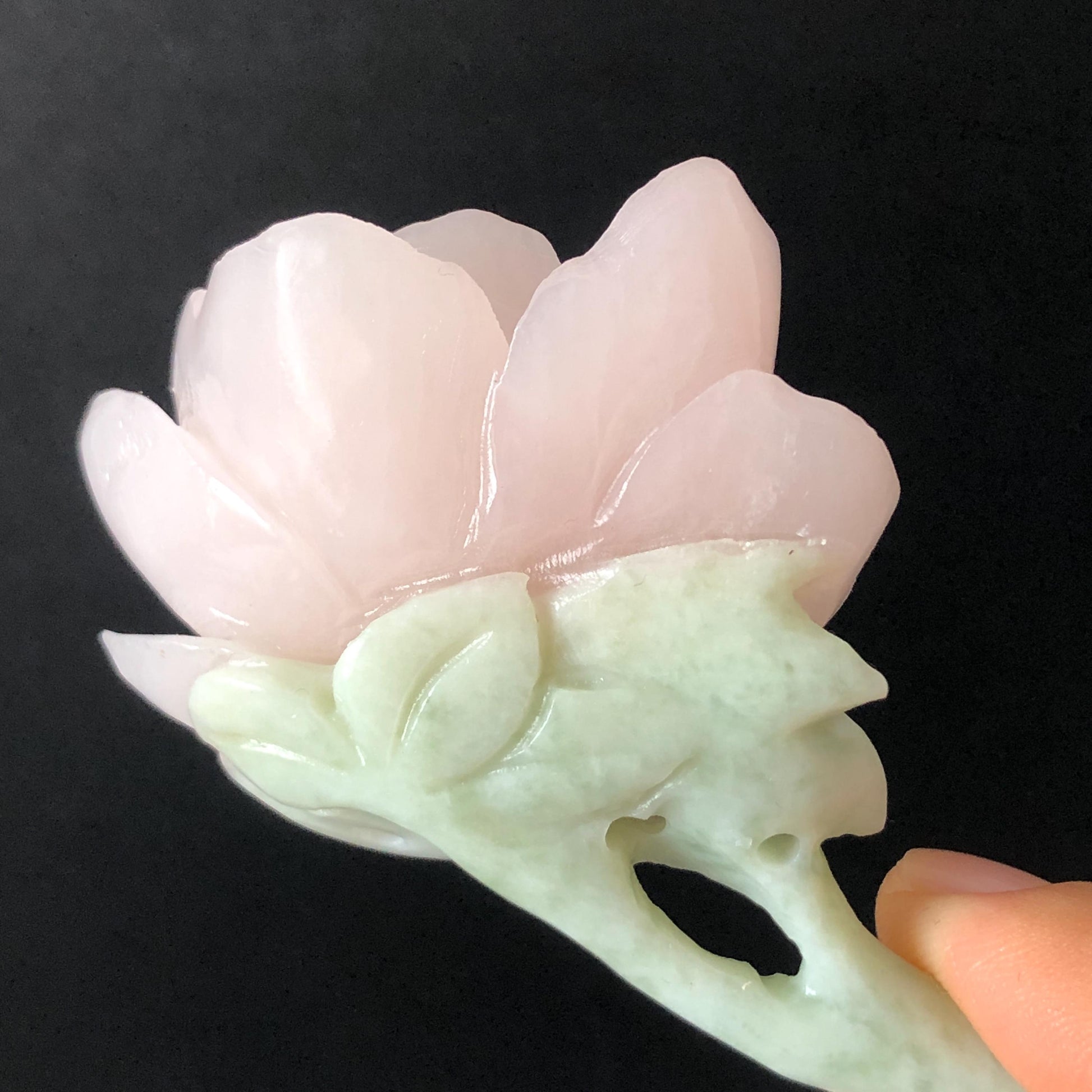 Natural Xiu Jade (Serpentine) Hand Carved Peony Flower Hair Pin | Jade Hair Stick | Pink Green | Asian Chinese Vintage Style | Gift for her