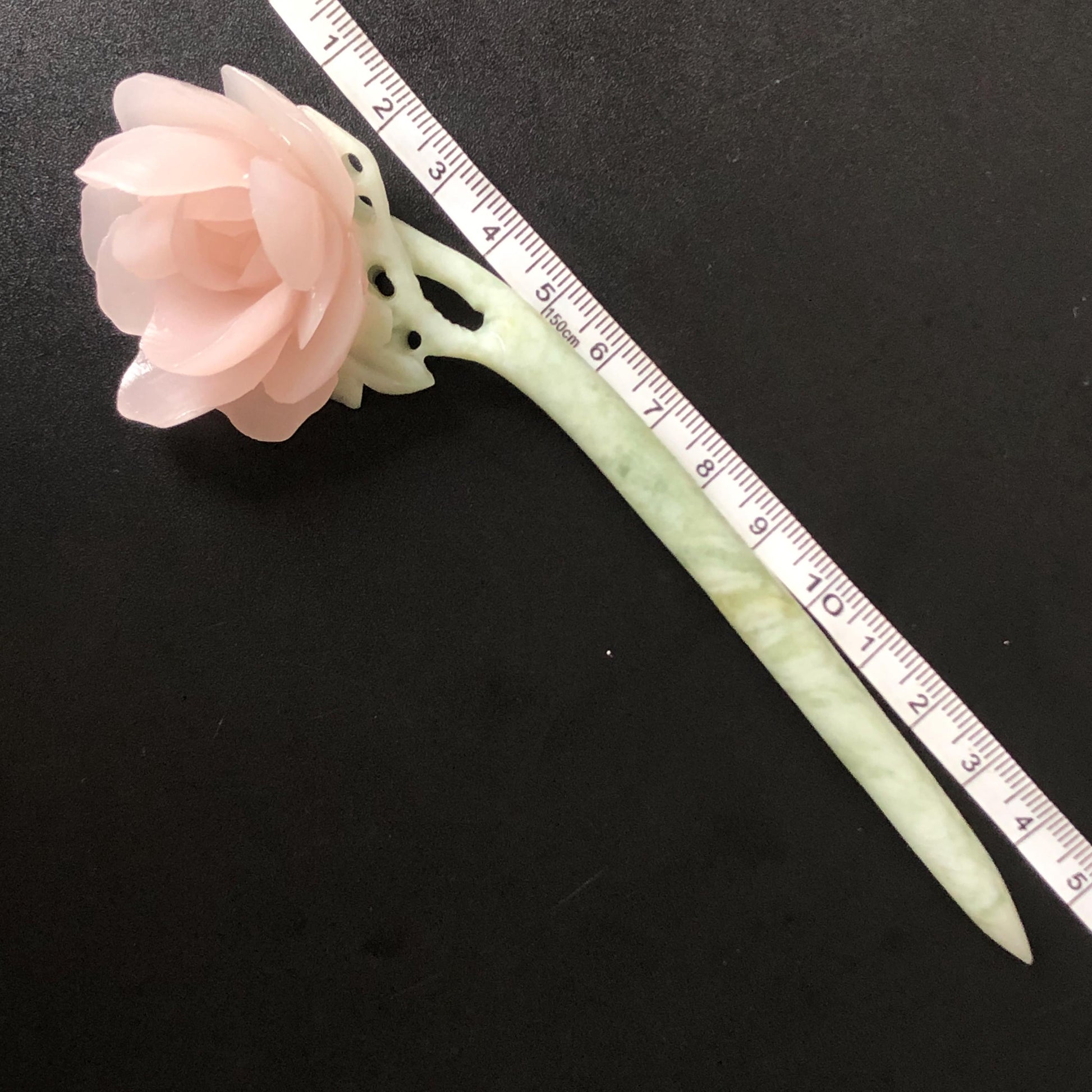 Natural Xiu Jade (Serpentine) Hand Carved Peony Flower Hair Pin | Jade Hair Stick | Pink Green | Asian Chinese Vintage Style | Gift for her