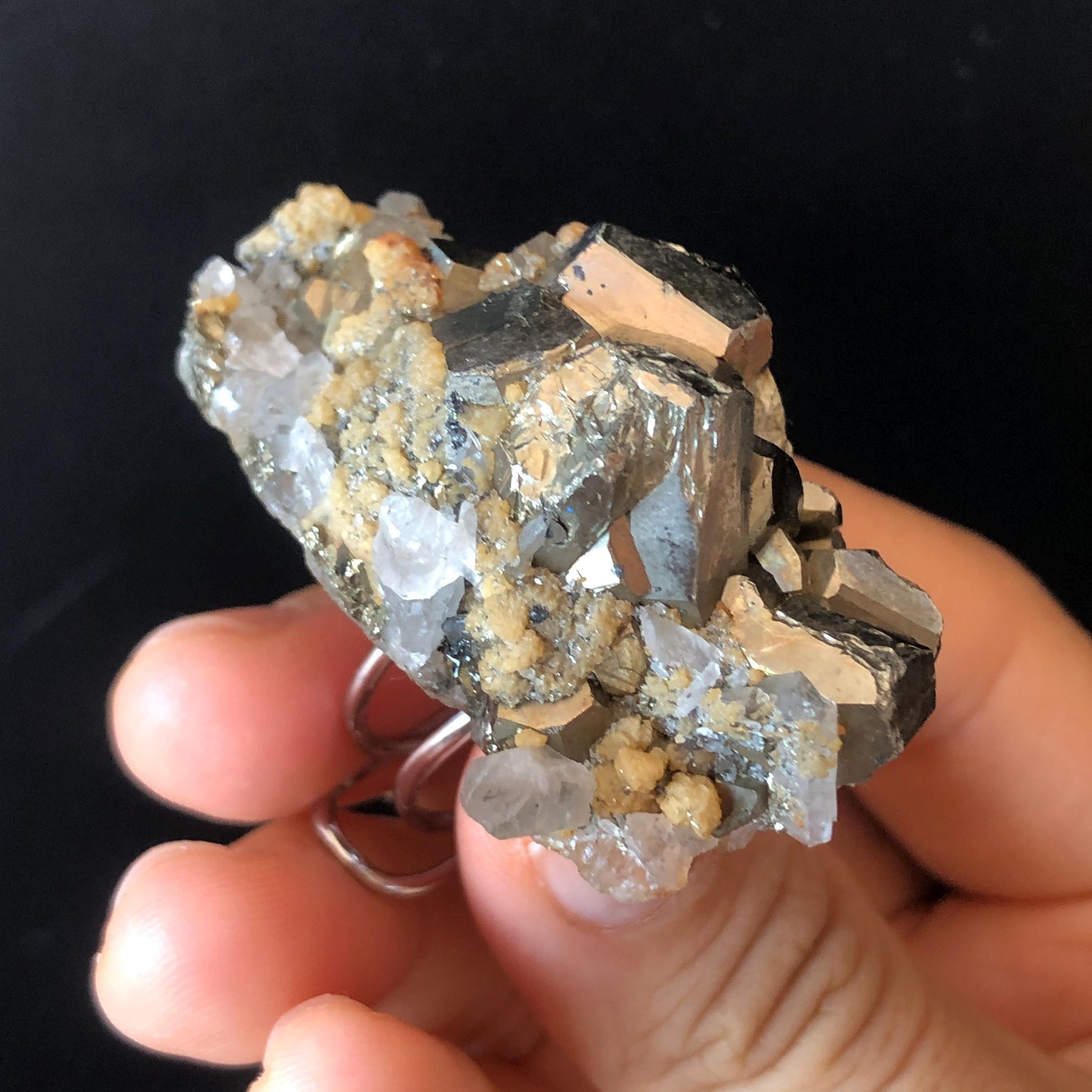 raw pyrite ring with dolomite quartz, Pyrite Gemstone ring, shiny Chunky huge crystal ring, Big large raw stone ring, Huge statement Ring