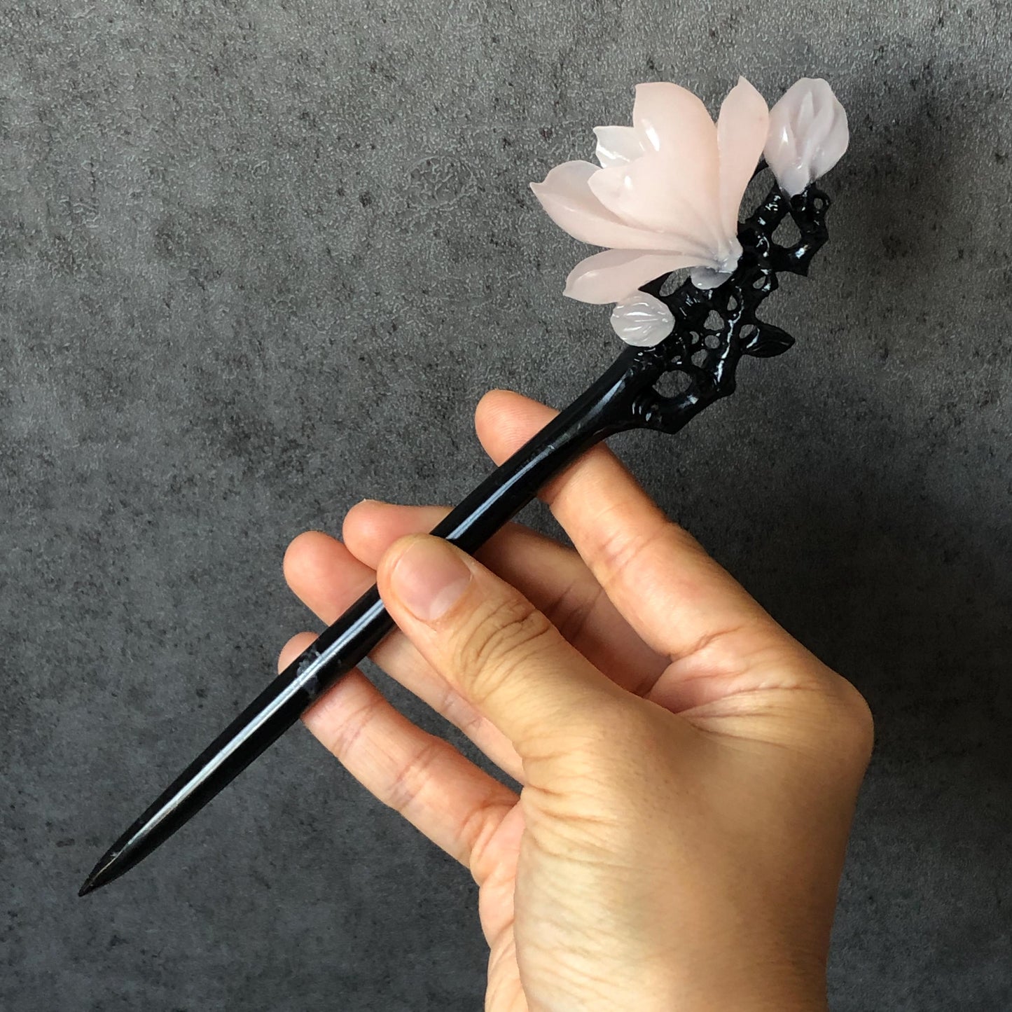 Natural Xiu Jade Serpentine Hand Carved Yulan Flower Hair Pin, Black Jade Hair Stick Green, Asian Hair Fork Chinese Vintage Gift for Her