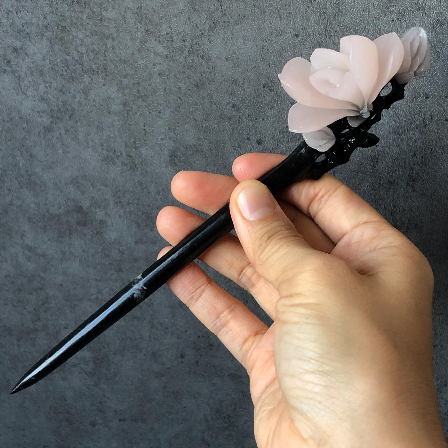 Natural Xiu Jade Serpentine Hand Carved Yulan Flower Hair Pin, Black Jade Hair Stick Green, Asian Hair Fork Chinese Vintage Gift for Her