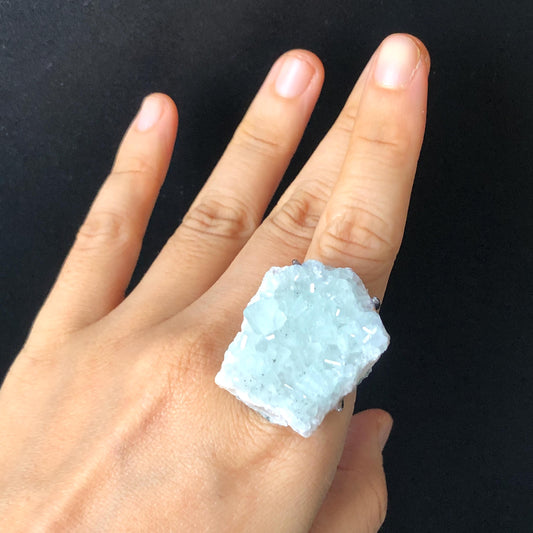 Raw Fluorite Ring, Big Blue Crystal Raw Stone Ring, Large Statement Ring, Chunky Irregular Ring Gift, Huge Gemstone Cocktail Ring Men Women