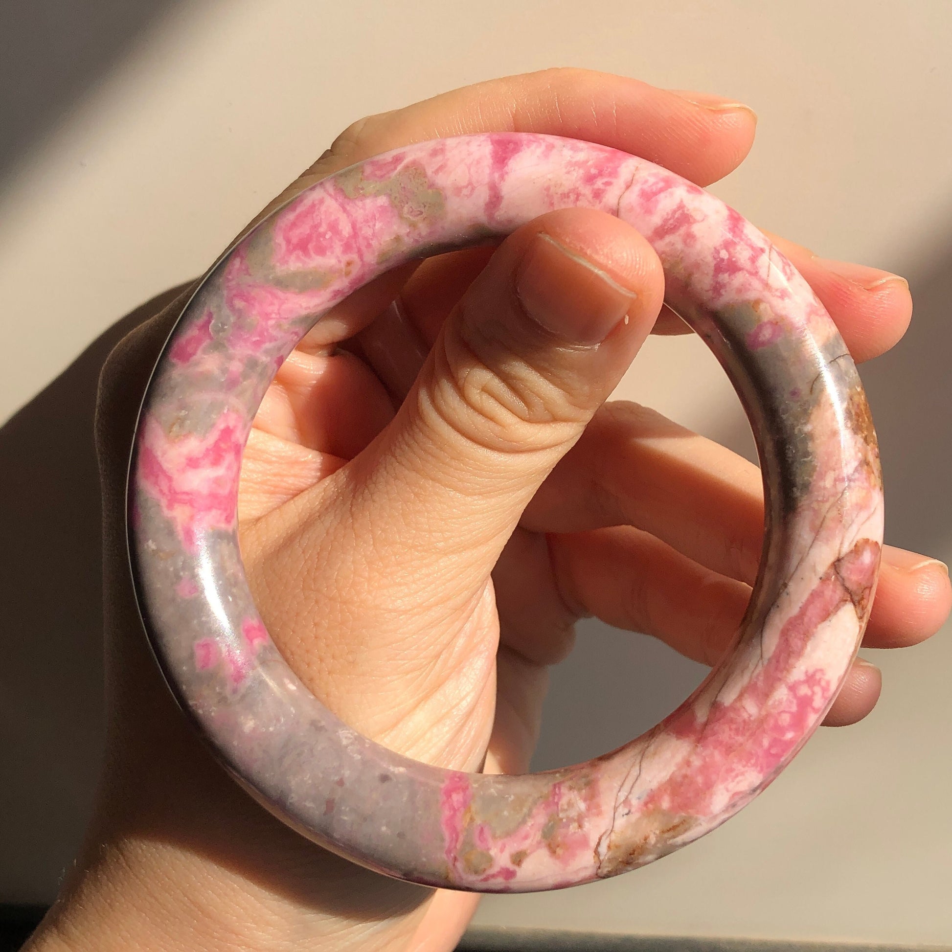 57.2mm Natural Rhodonite Stone Bangle | Baby Pink & Blue | Blueberry and Strawberry Milkshake | Crystal Gemstone Bracelet Healing Stone