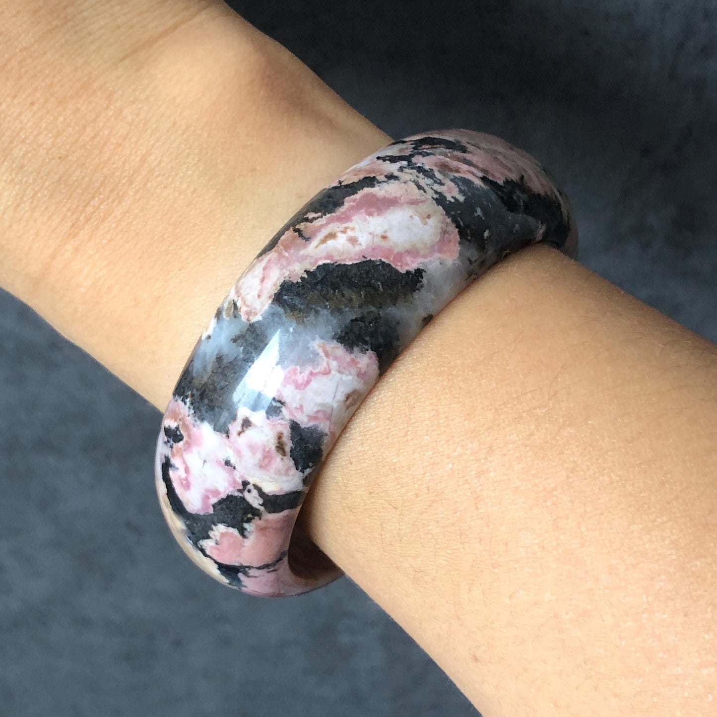 Natural Rhodonite Stone Bangle Bracelet | Pink Leopard print | Colourful Jungle | Pink Crystal Gemstone Bangle Jewelry | Healing Stone Gift, pink raw stone bangle, pink crystal bracelet, black pink leopard bangle, punk bangle funky bracelet gothic