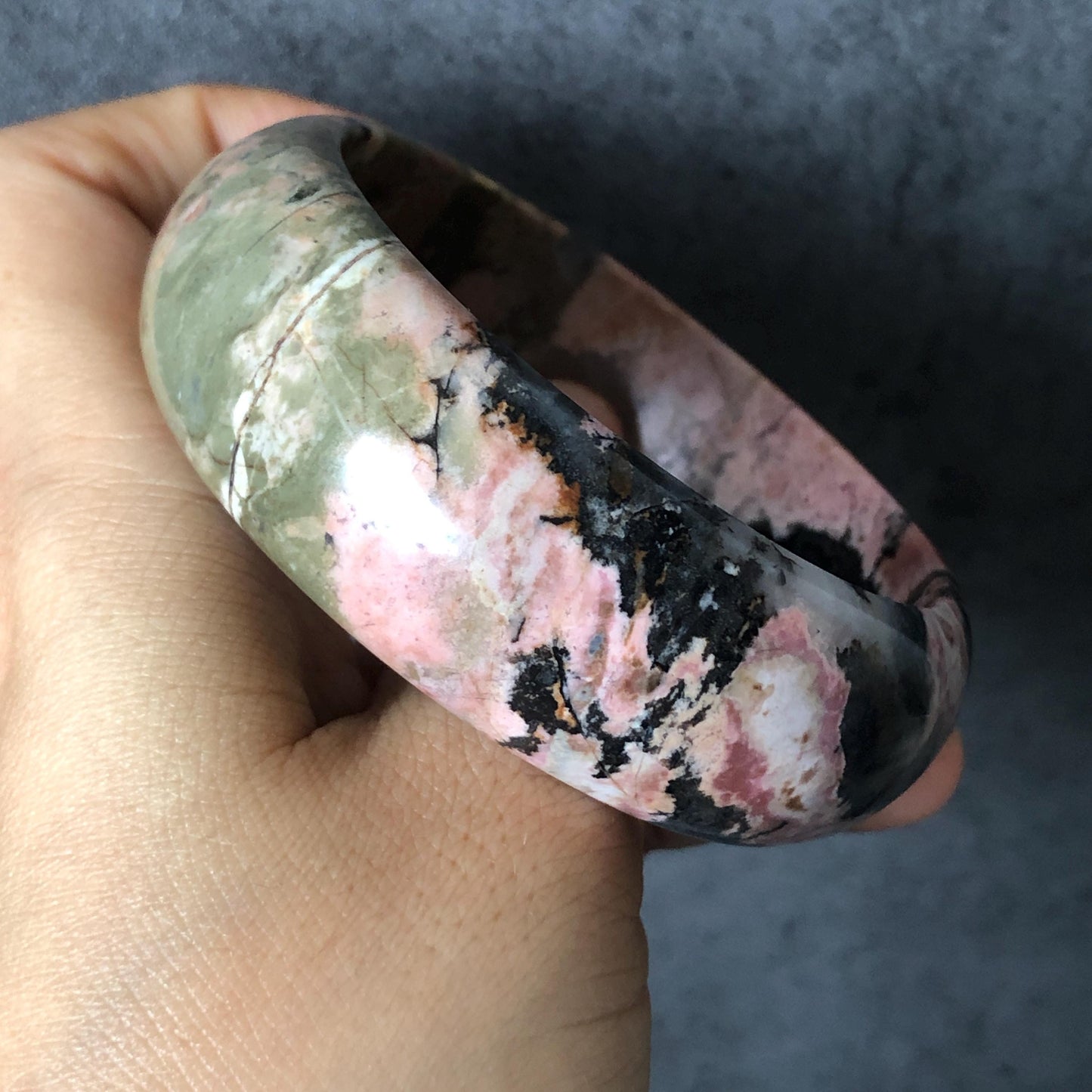 Natural Rhodonite Stone Bangle Bracelet | Pink Leopard print | Colourful Jungle | Pink Crystal Gemstone Bangle Jewelry | Healing Stone Gift, pink raw stone bangle, pink crystal bracelet, black pink leopard bangle, punk bangle funky bracelet gothic