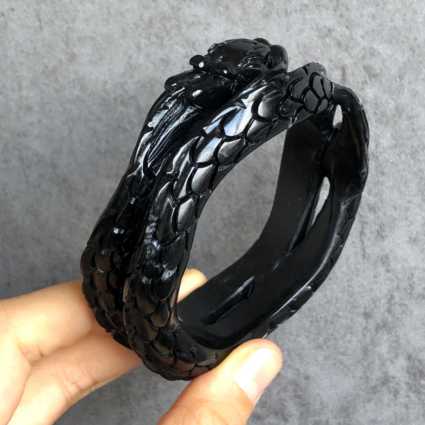 Customised size 48-70mm | 58.6mm Certificated Natural Xiu Jade Serpentine Hand Craved Black Dragon Bangle Bracelet Gift for Men & Women