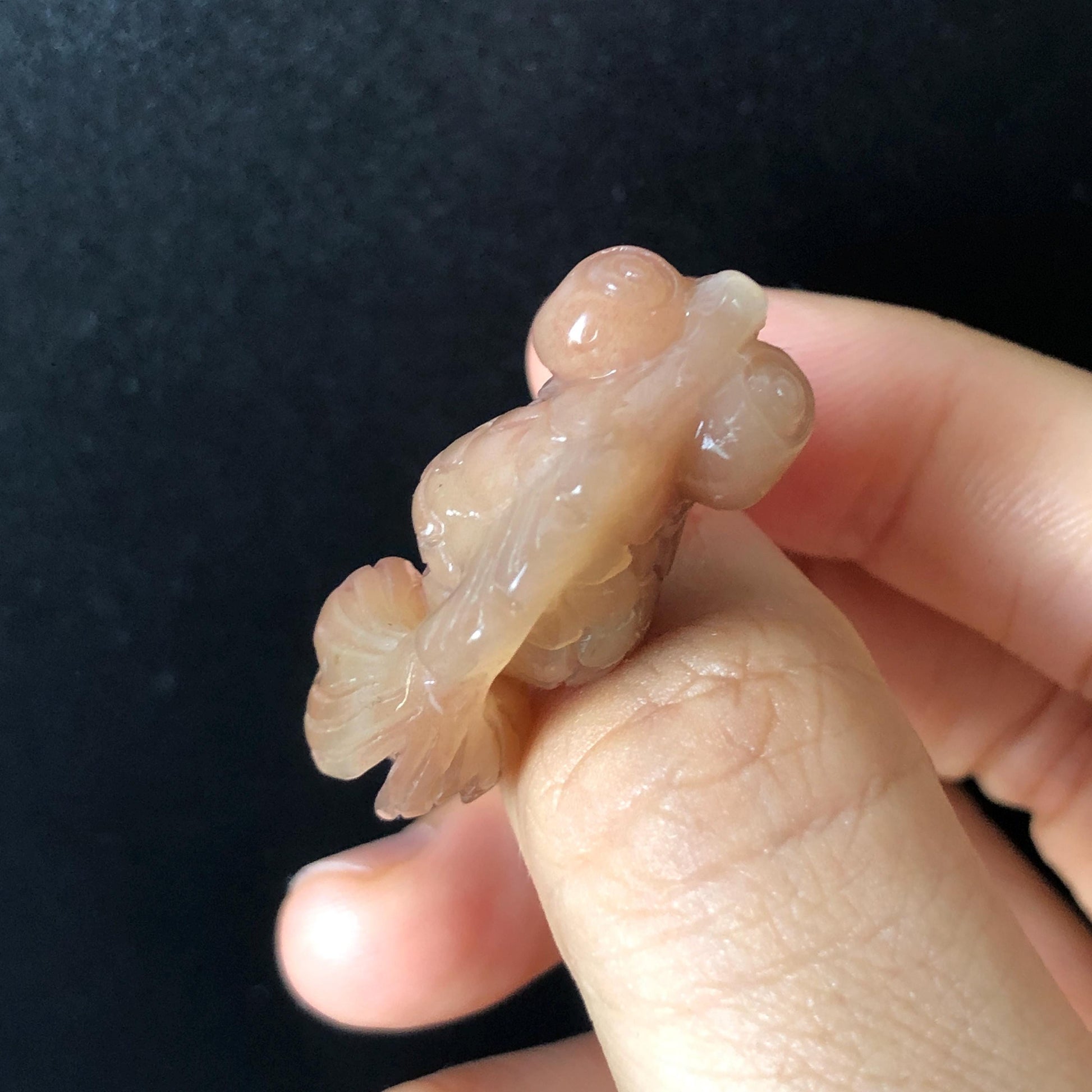 Natural Xiu Jade Hand Carved Goldfish Ring | 17mm (US 7-7.5) | Carol Orange Band Ring | Serpentine Crystal Stone Gemstone Statement Ring, carved stone ring, engraved gemstone ring, hand carved crystal ring, cute fish ring, jade carving, gift for her