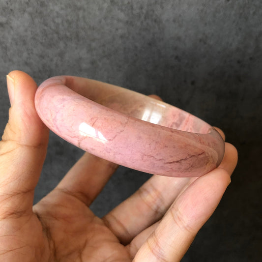 58.4mm Premium Natural Rhodonite Stone Bangle Bracelet | Baby Pink Gold | Pink Crystal Bangle | Gemstone Bracelet | Healing Stone for Women, premium bangle, pink stone bangle, pink raw stone bangle, pink rock bangle, pink gemstone bracelet