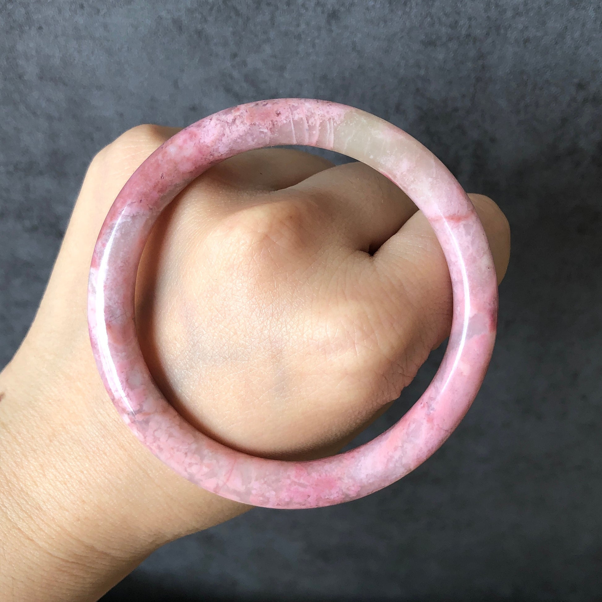 56.4mm Premium Natural Rhodonite Stone Bangle Bracelet | Flowers in the Spring | Sakura Baby Pink | Cherry Blossom | Pink Crystal Bangle, pink raw stone bangle, pink gemstone bracelet, healing stone gift for her, women bangle, pink rhodonite jewelry