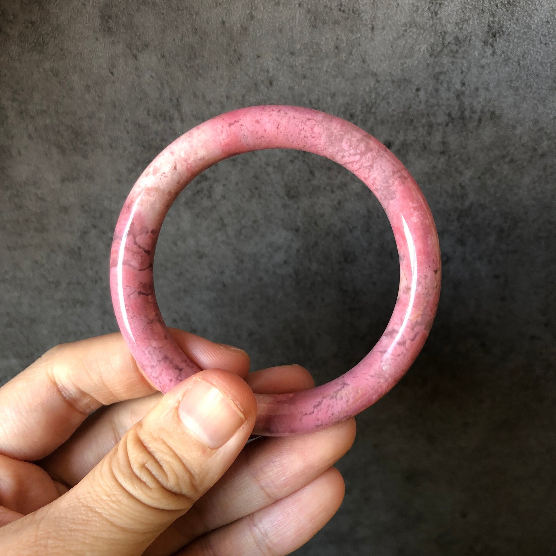 52.7mm Natural Rhodonite Bangle | Rose Garden | Rosy Pink | Crystal Gemstone Bangle for Women | Pink Raw Stone Bracelet | Healing Stone Gift