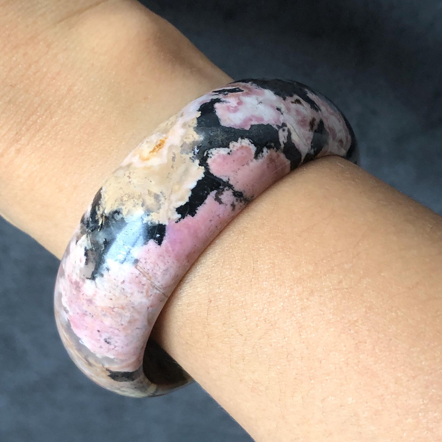 Natural Rhodonite Stone Bangle Bracelet | Pink Leopard print | Colourful Jungle | Pink Crystal Gemstone Bangle Jewelry | Healing Stone Gift, pink raw stone bangle, pink crystal bracelet, black pink leopard bangle, punk bangle funky bracelet gothic