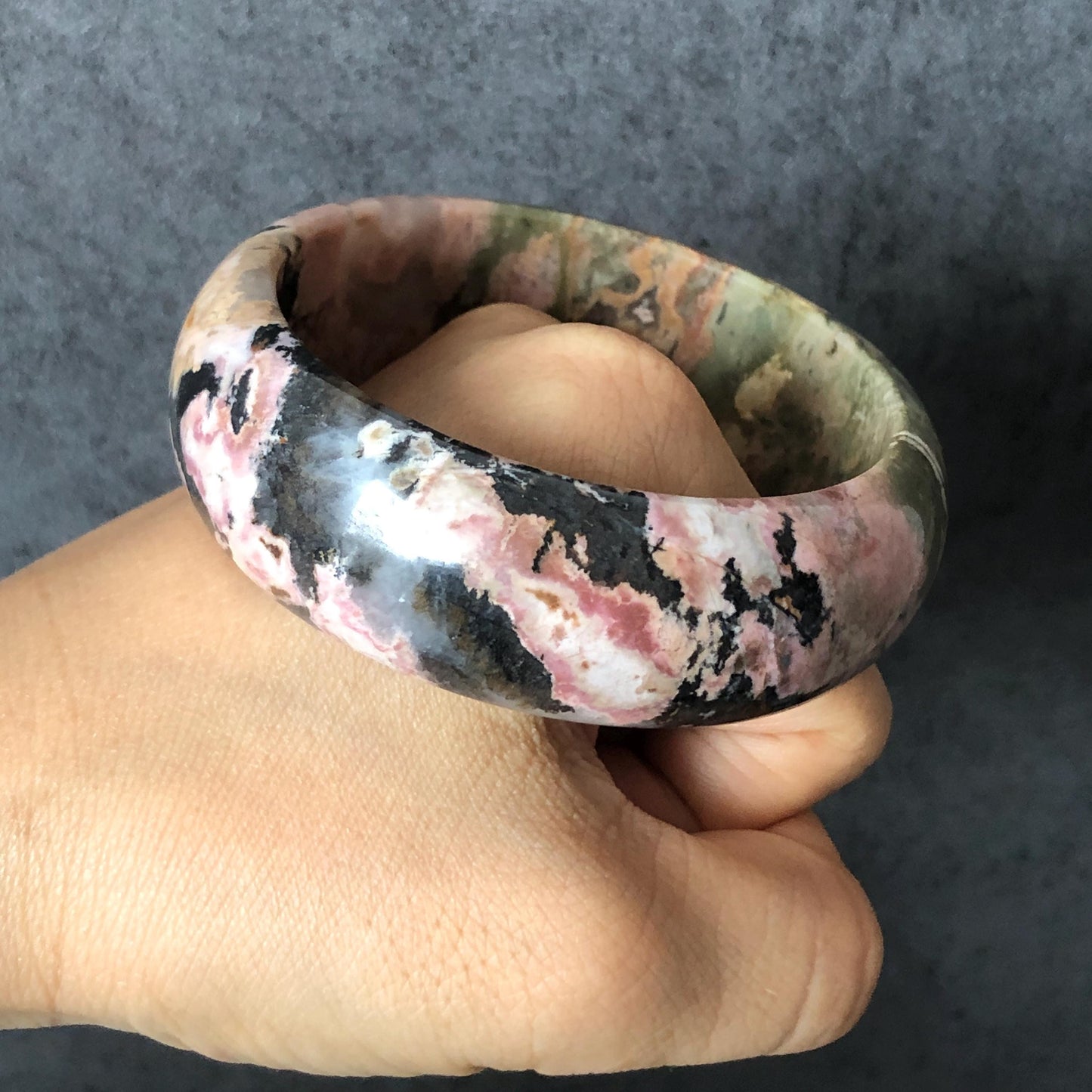 Natural Rhodonite Stone Bangle Bracelet | Pink Leopard print | Colourful Jungle | Pink Crystal Gemstone Bangle Jewelry | Healing Stone Gift, pink raw stone bangle, pink crystal bracelet, black pink leopard bangle, punk bangle funky bracelet gothic