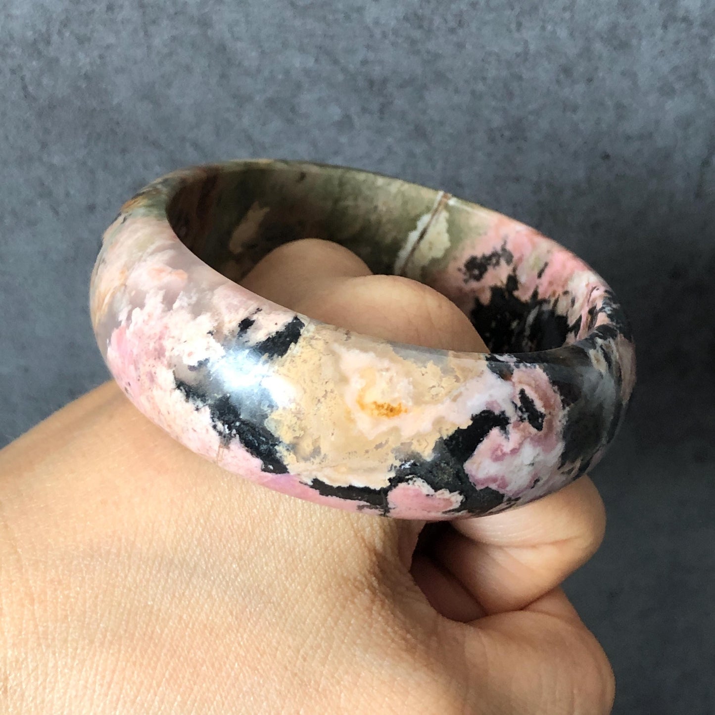 Natural Rhodonite Stone Bangle Bracelet | Pink Leopard print | Colourful Jungle | Pink Crystal Gemstone Bangle Jewelry | Healing Stone Gift, pink raw stone bangle, pink crystal bracelet, black pink leopard bangle, punk bangle funky bracelet gothic