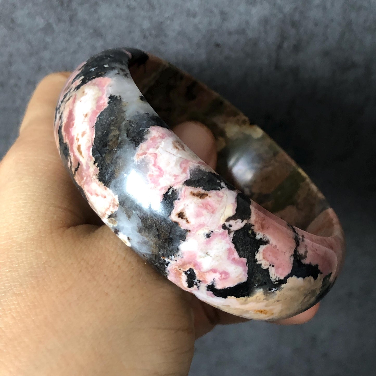 Natural Rhodonite Stone Bangle Bracelet | Pink Leopard print | Colourful Jungle | Pink Crystal Gemstone Bangle Jewelry | Healing Stone Gift, pink raw stone bangle, pink crystal bracelet, black pink leopard bangle, punk bangle funky bracelet gothic