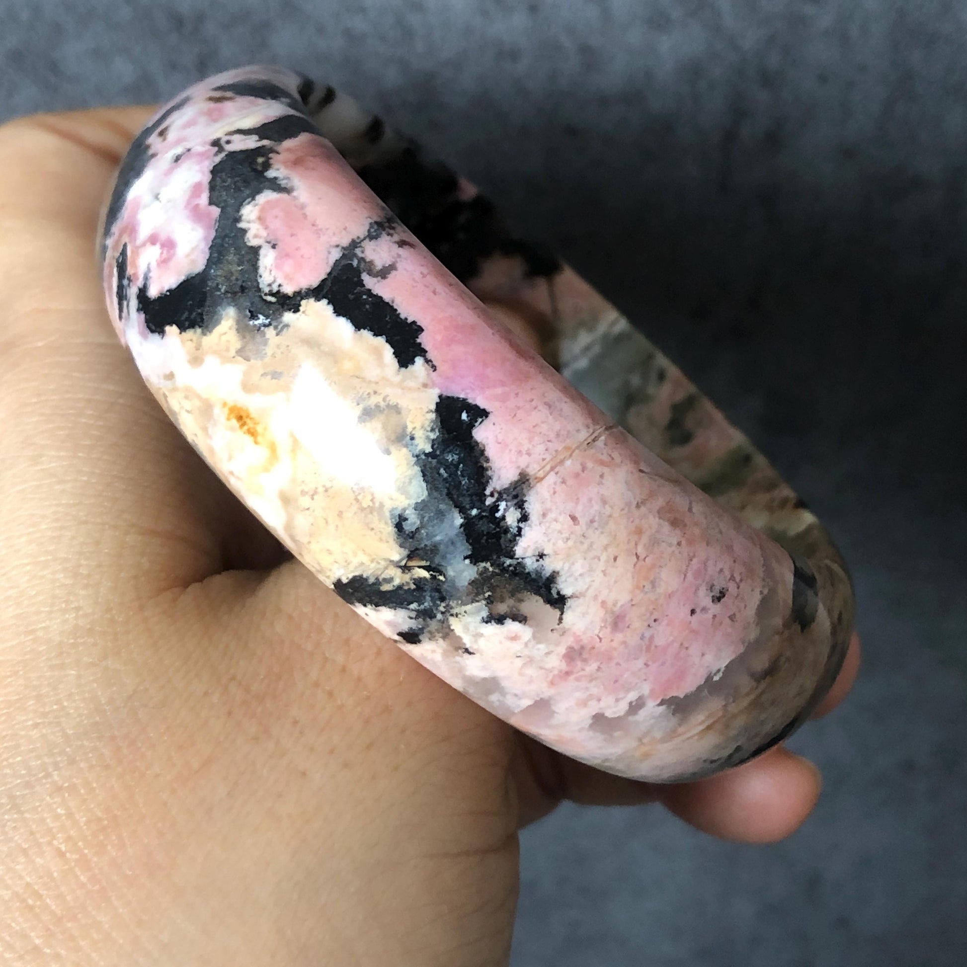 Natural Rhodonite Stone Bangle Bracelet | Pink Leopard print | Colourful Jungle | Pink Crystal Gemstone Bangle Jewelry | Healing Stone Gift, pink raw stone bangle, pink crystal bracelet, black pink leopard bangle, punk bangle funky bracelet gothic