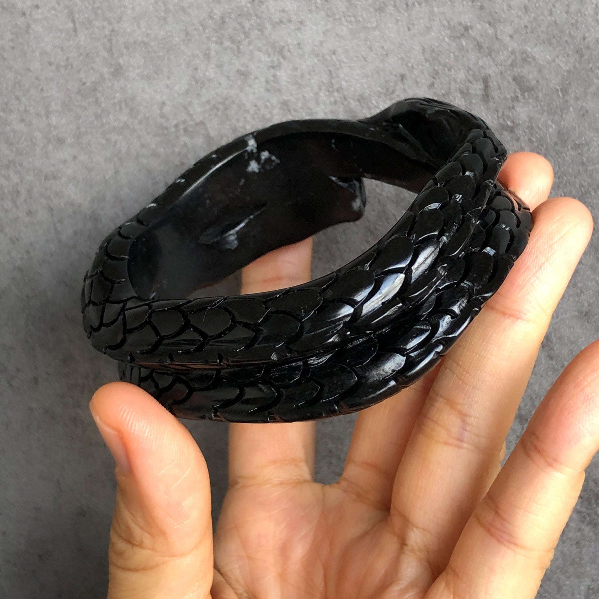 Customised size 48-70mm | 58.6mm Certificated Natural Xiu Jade Serpentine Hand Craved Black Dragon Bangle Bracelet Gift for Men & Women