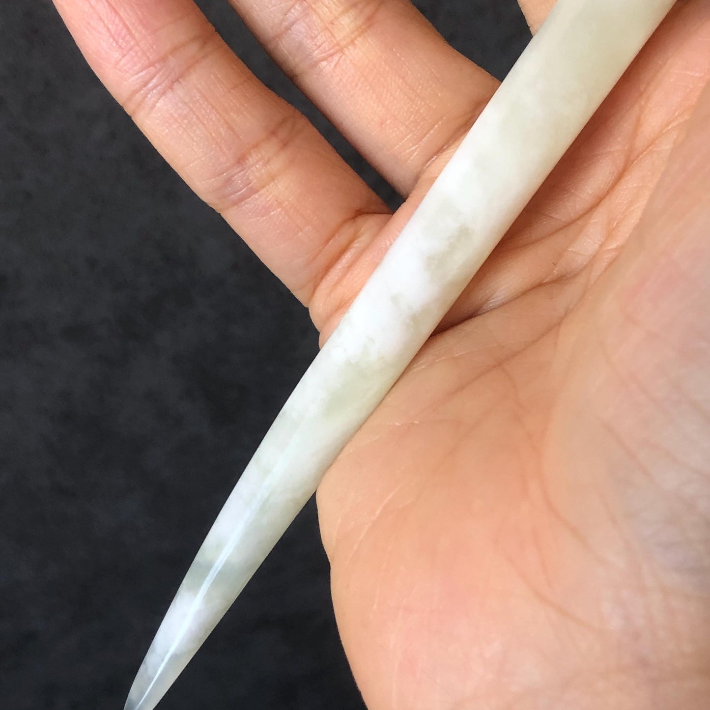 Certified Natural Xiu Jade Serpentine Hand Carved Hair Pin | Cat with Flower | Green Jade White Jade Hair Stick | Asian Chinese Vintage Gift