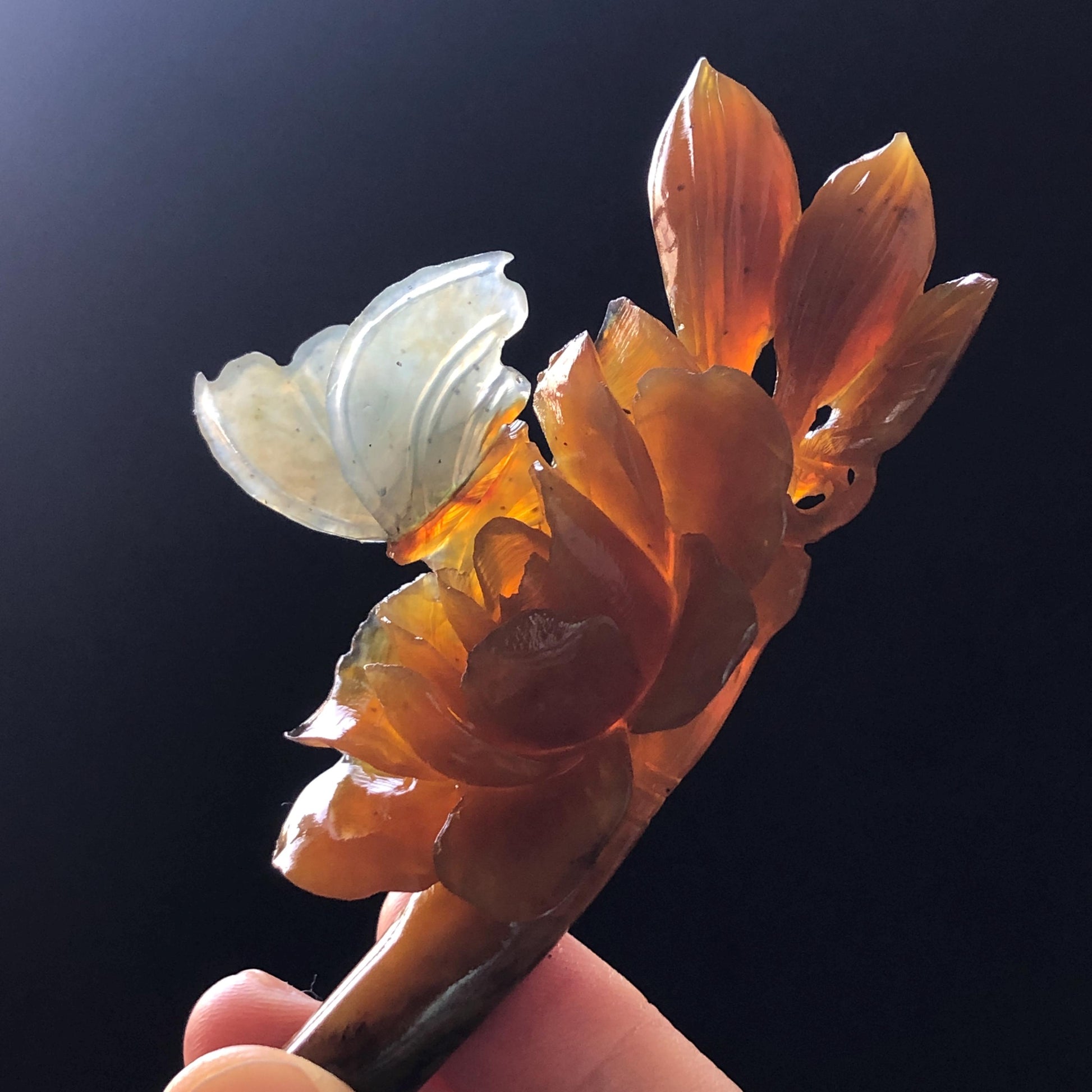 Certificate Natural Xiu Jade Serpentine Hand Carved Blue Butterfly & Brown Camellia Flower Hair Pin Jade Hair Stick Asian Chinese Style, hanfu hair fork, korean hairpins, japanese hair comb, antique hair pins, jade carving, blue jade, bridal hairpin