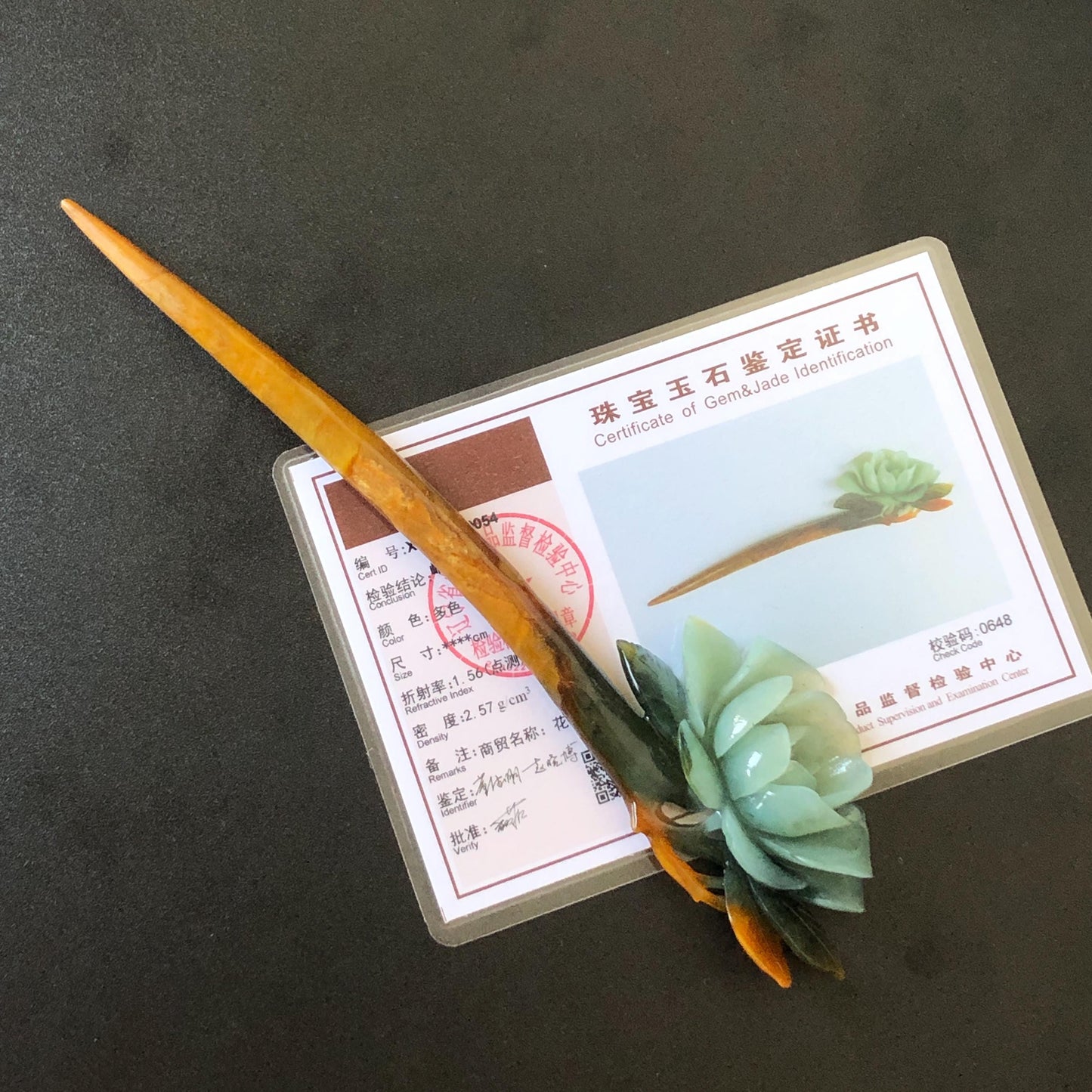 Certificate Natural Xiu Jade Serpentine Hand Carved Blue Camellia Flower Hair Pin | Multicoloured Jade Hair Stick | Asian Chinses Vintage