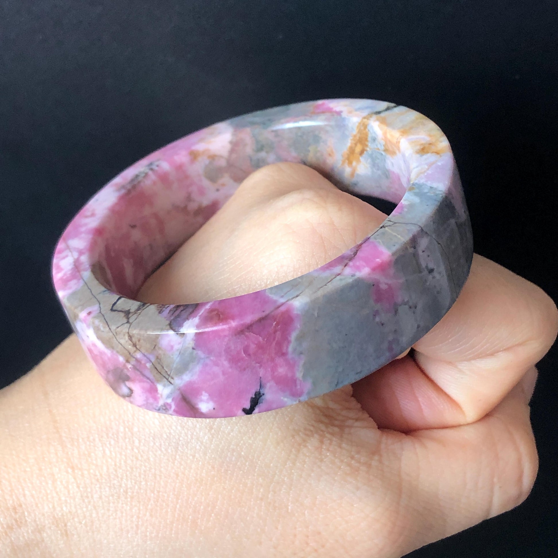 52.7mm Natural Rhodonite Stone Bangle Crystal Gemstone Bracelet | Pink, Blue, Yellow | Strawberry Blueberry | Healing Stone Gift for her, baby baby crystal bangle raw stone bracelet love stone heart chakra blue bracelet for women birthstone