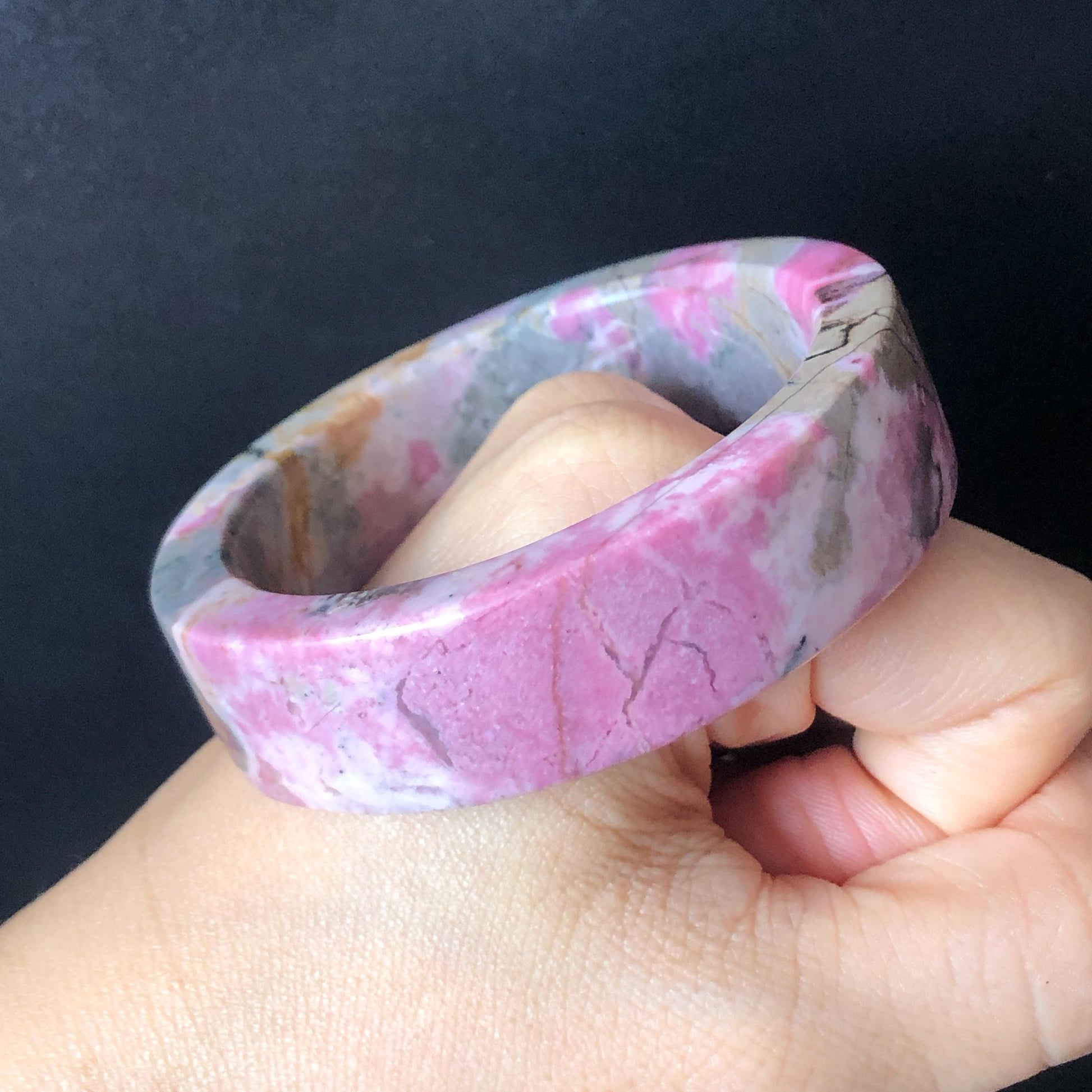52.7mm Natural Rhodonite Stone Bangle Crystal Gemstone Bracelet | Pink, Blue, Yellow | Strawberry Blueberry | Healing Stone Gift for her, baby baby crystal bangle raw stone bracelet love stone heart chakra blue bracelet for women birthstone