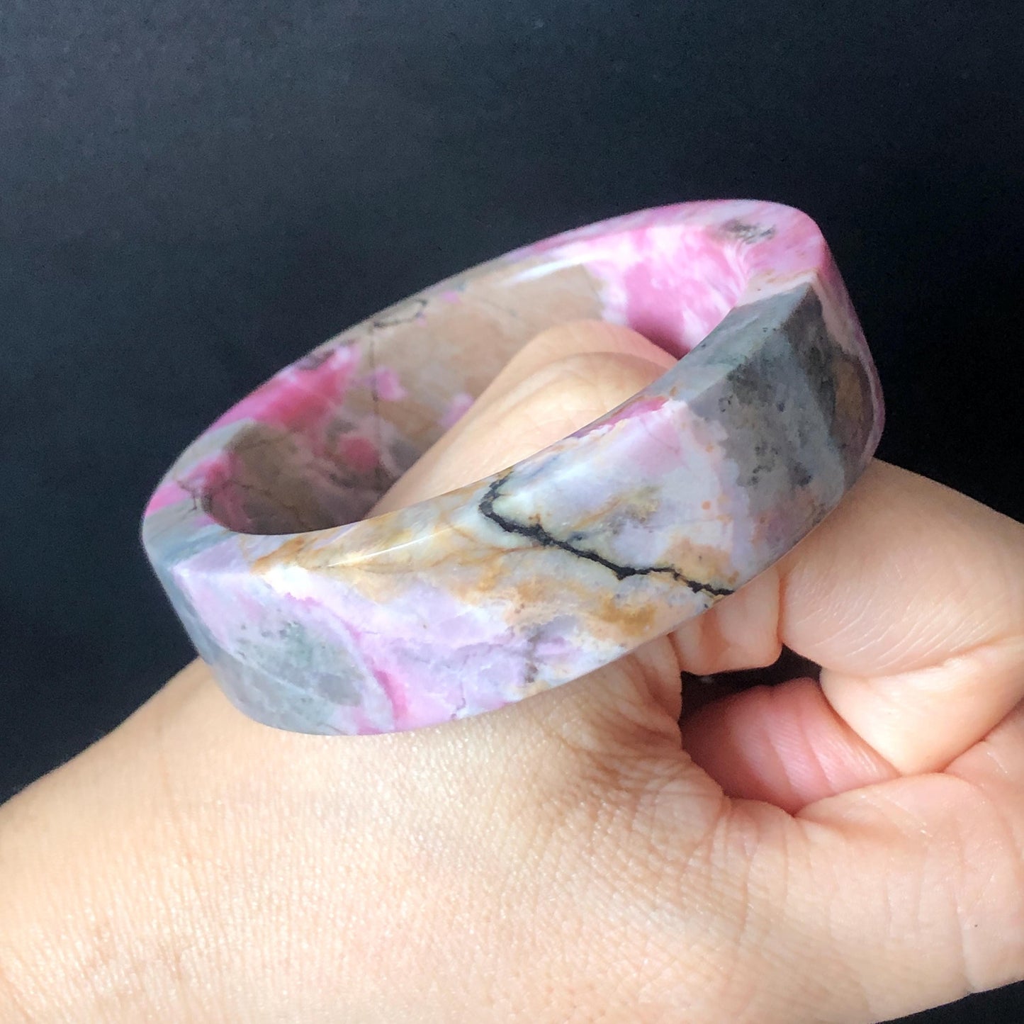 52.7mm Natural Rhodonite Stone Bangle Crystal Gemstone Bracelet | Pink, Blue, Yellow | Strawberry Blueberry | Healing Stone Gift for her, baby baby crystal bangle raw stone bracelet love stone heart chakra blue bracelet for women birthstone