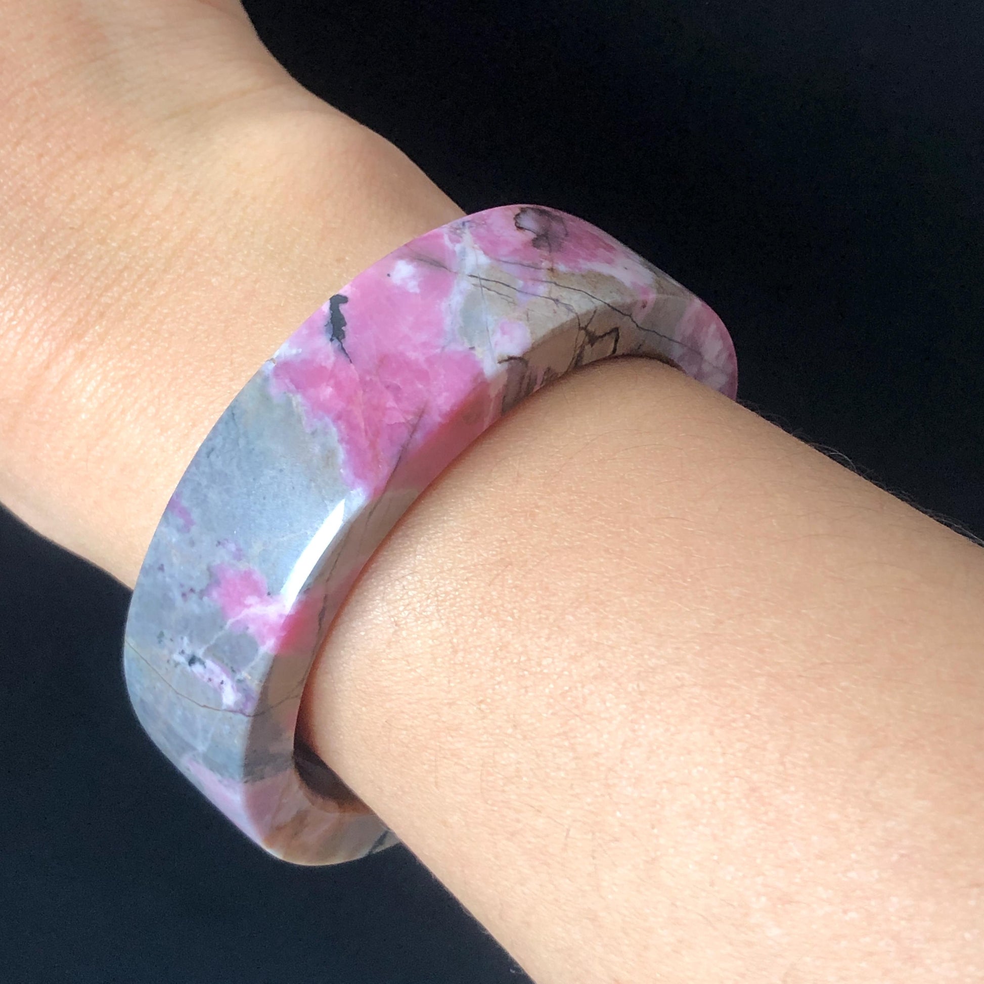 52.7mm Natural Rhodonite Stone Bangle Crystal Gemstone Bracelet | Pink, Blue, Yellow | Strawberry Blueberry | Healing Stone Gift for her, baby baby crystal bangle raw stone bracelet love stone heart chakra blue bracelet for women birthstone