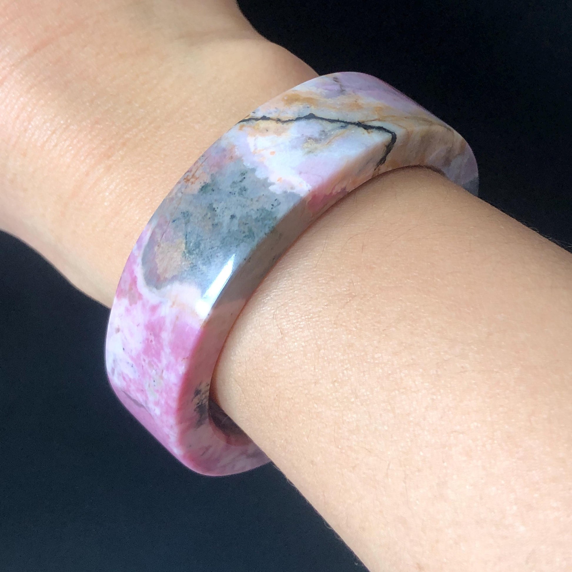 52.7mm Natural Rhodonite Stone Bangle Crystal Gemstone Bracelet | Pink, Blue, Yellow | Strawberry Blueberry | Healing Stone Gift for her, baby baby crystal bangle raw stone bracelet love stone heart chakra blue bracelet for women birthstone