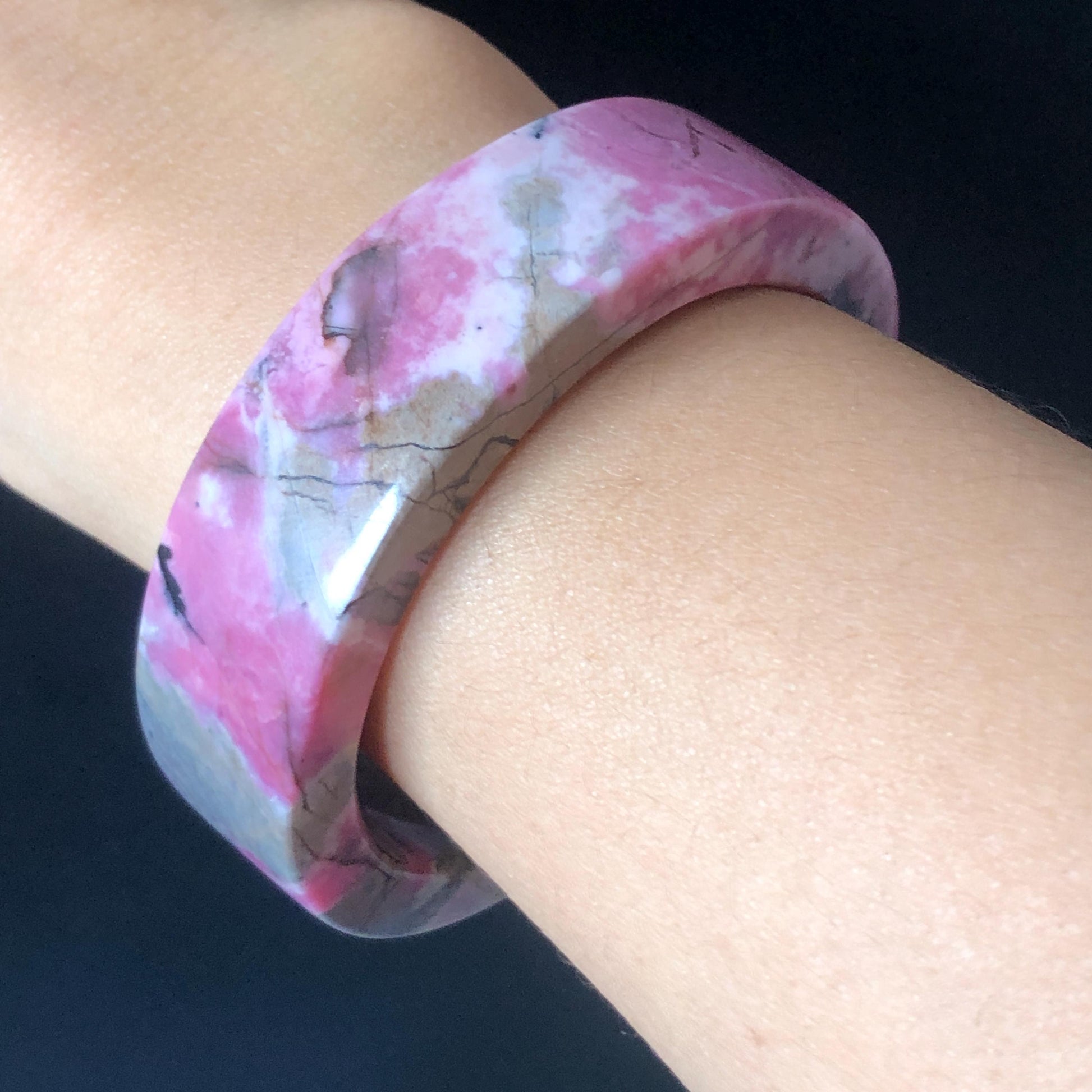 52.7mm Natural Rhodonite Stone Bangle Crystal Gemstone Bracelet | Pink, Blue, Yellow | Strawberry Blueberry | Healing Stone Gift for her, baby baby crystal bangle raw stone bracelet love stone heart chakra blue bracelet for women birthstone