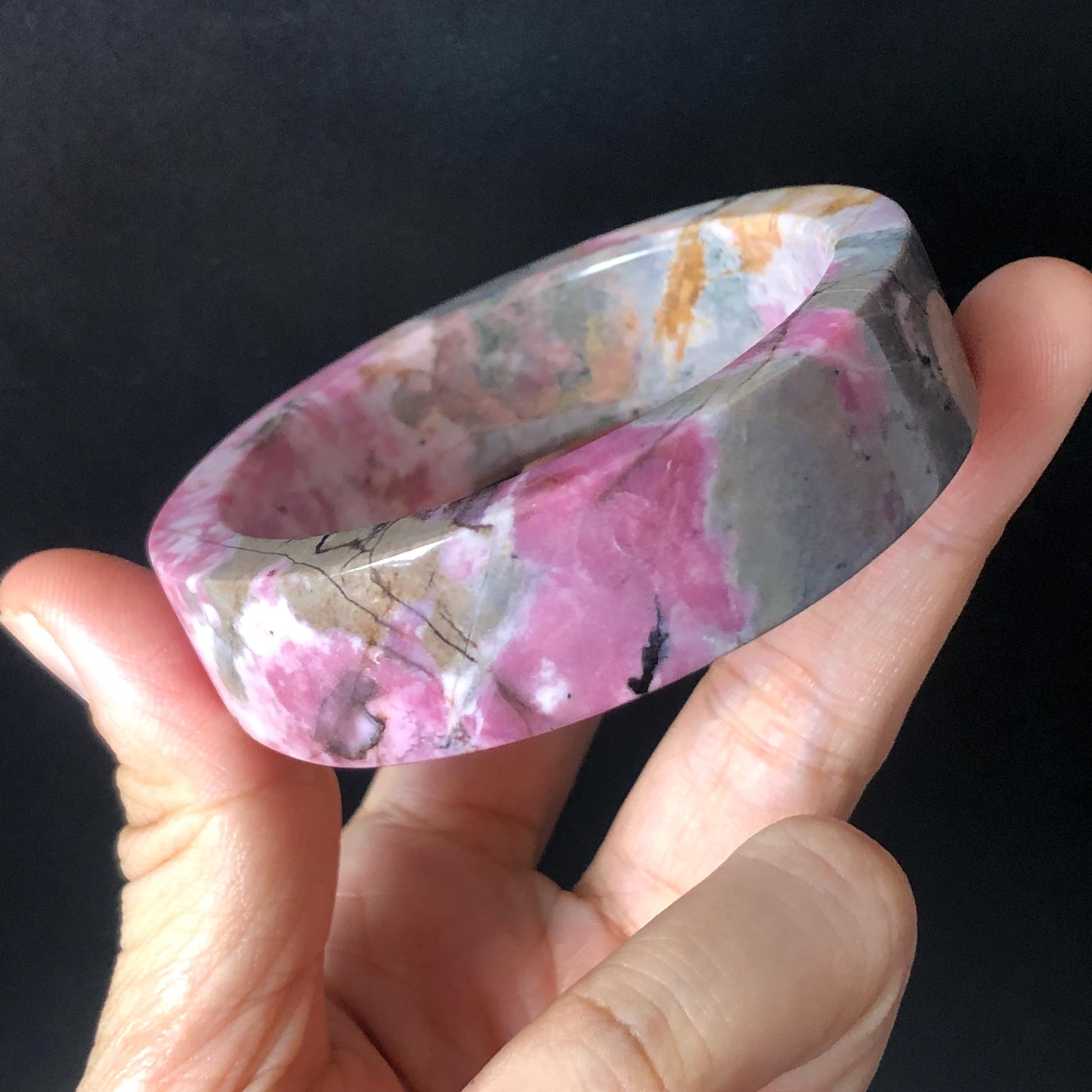 52.7mm Natural Rhodonite Stone Bangle Crystal Gemstone Bracelet | Pink, Blue, Yellow | Strawberry Blueberry | Healing Stone Gift for her, baby baby crystal bangle raw stone bracelet love stone heart chakra blue bracelet for women birthstone