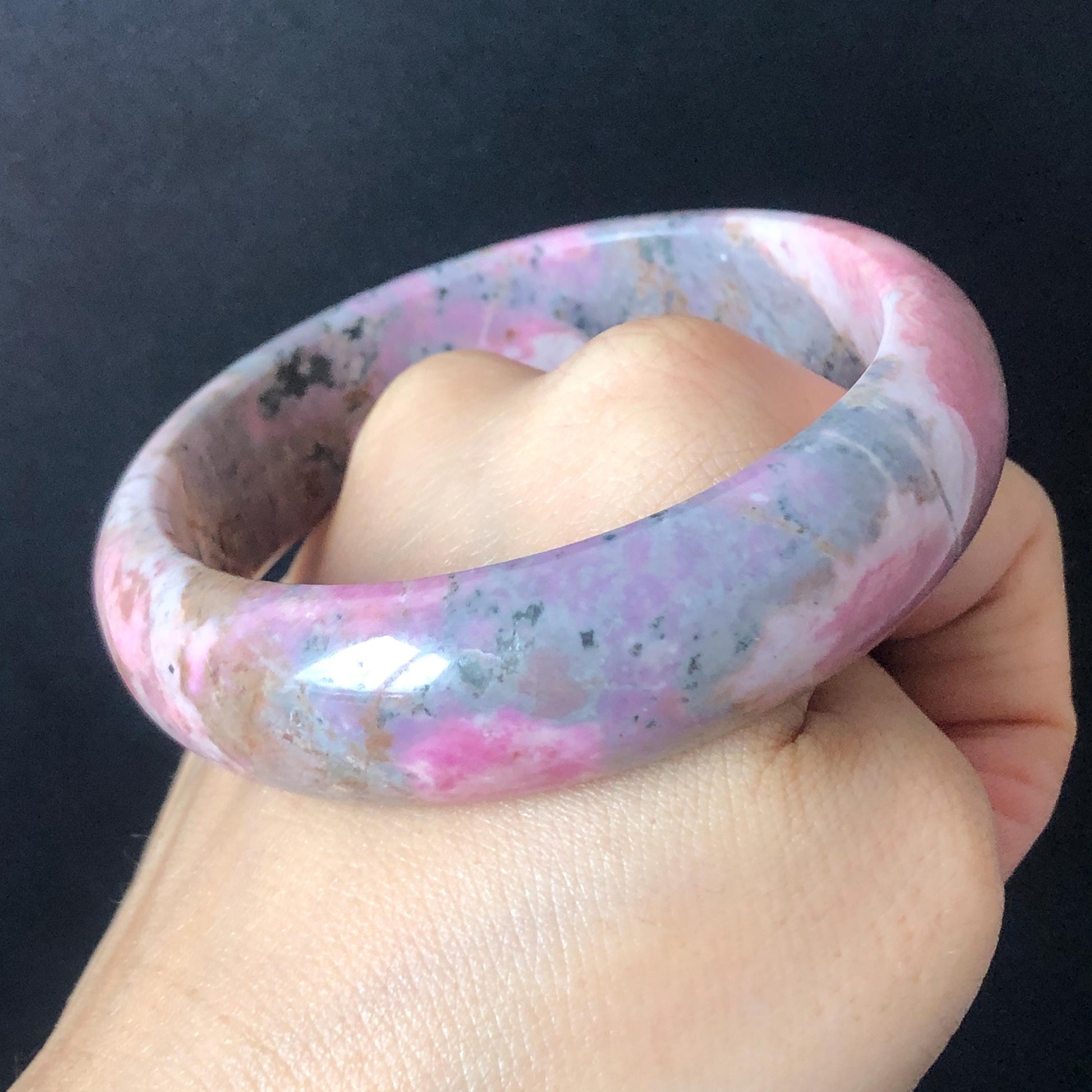 58.3mm Natural Rhodonite Stone Bangle Crystal Gemstone Bracelet| Baby Pink, Blue | Strawberry & Blueberry Milkshake | Healing Stone Gift for her, pink crystal bracelet, pink gemstone bangle, untreated raw stone bangle for women purple bracelet