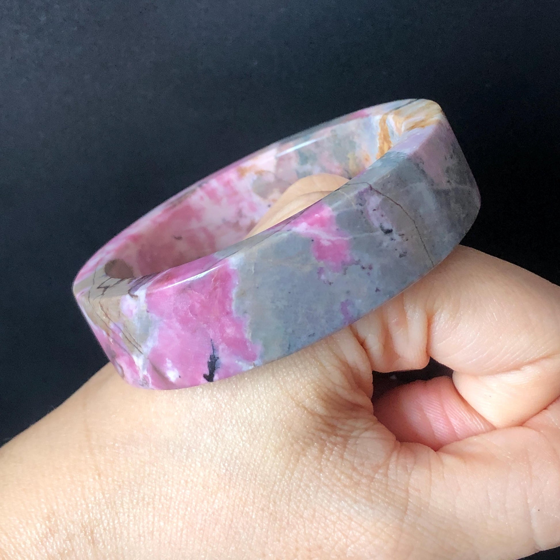 52.7mm Natural Rhodonite Stone Bangle Crystal Gemstone Bracelet | Pink, Blue, Yellow | Strawberry Blueberry | Healing Stone Gift for her, baby baby crystal bangle raw stone bracelet love stone heart chakra blue bracelet for women birthstone