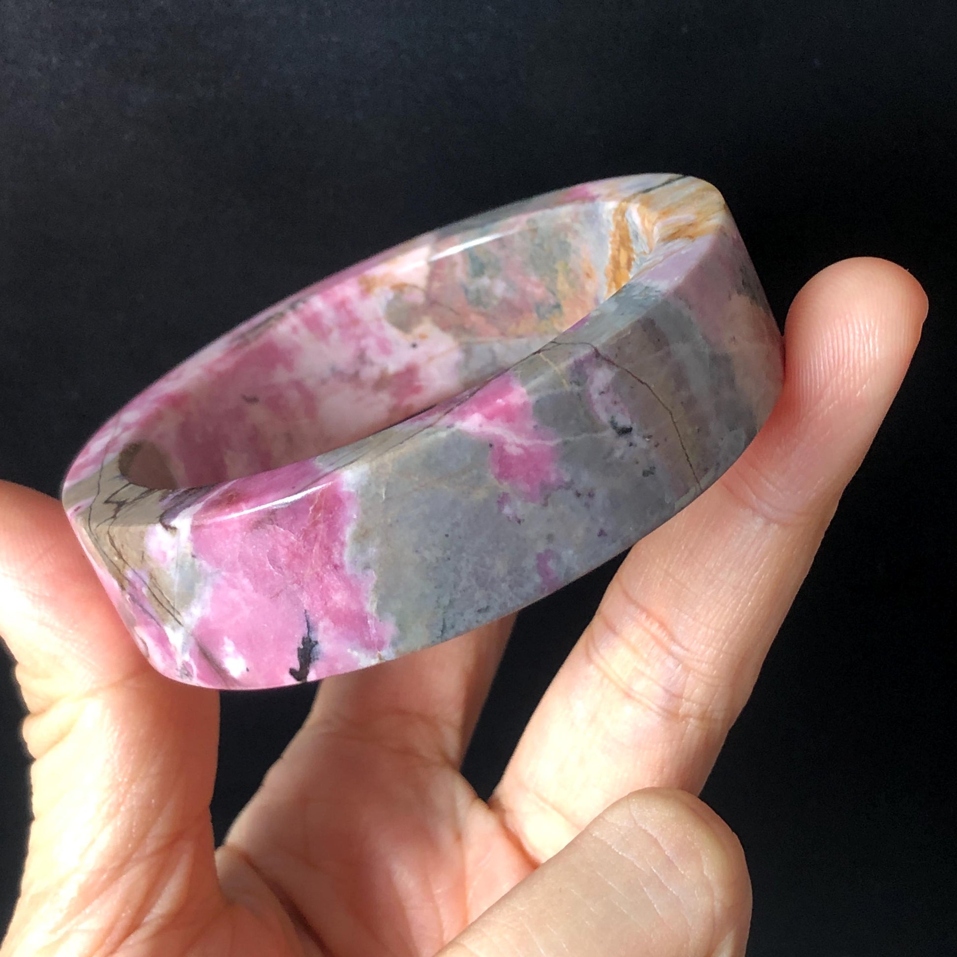 52.7mm Natural Rhodonite Stone Bangle Crystal Gemstone Bracelet | Pink, Blue, Yellow | Strawberry Blueberry | Healing Stone Gift for her, baby baby crystal bangle raw stone bracelet love stone heart chakra blue bracelet for women birthstone