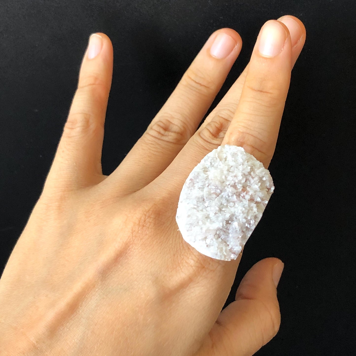 Raw Calcite with Pink Quartz Crystal Ring | Shredded Coconut Strawberry Candy | Big Stone Ring Large Crystal Ring Chunky Irregular Gemstone, healing stone communication crystal, pink crystal ring gold plated copper ring adjustable band ring statement ring for men gift for her women cocktail ring minerals specimen