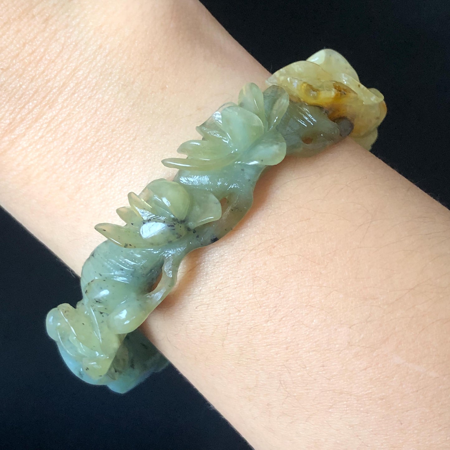 56.6mm Certificate Xiu Jade Serpentine Carved Blue Cat and Yellow Bird Peach Blossom Peony Flower Bangle Bracelet | Accept Customized order tailor-made bangle customized gift cat lover gift for her custom size bangle natural jade bracelet blue jade green jade yellow jade certified jade stone bangle gemstone bracelet crystal banglejade carving bird carving flower carving