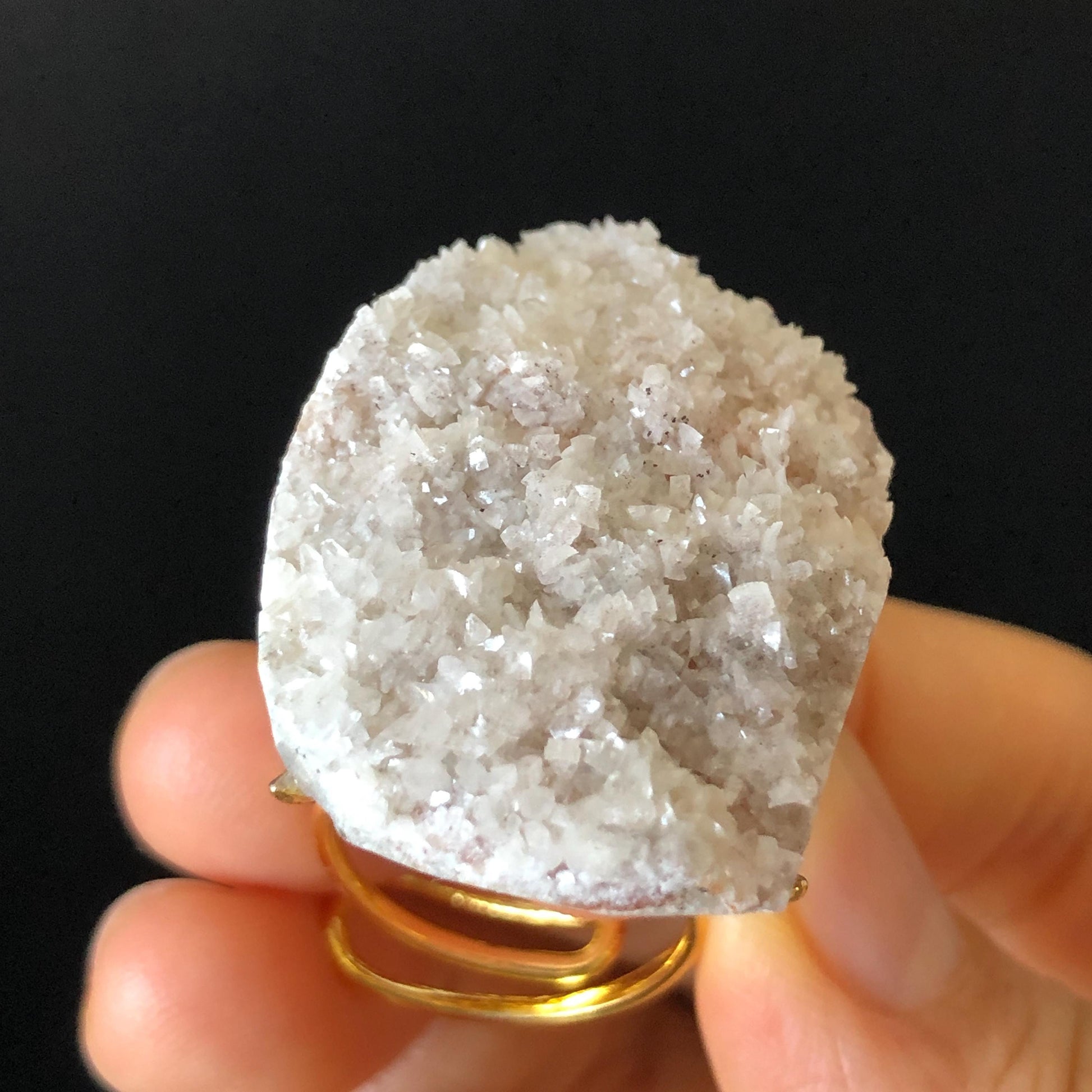 Raw Calcite with Pink Quartz Crystal Ring | Shredded Coconut Strawberry Candy | Big Stone Ring Large Crystal Ring Chunky Irregular Gemstone, healing stone communication crystal, pink crystal ring gold plated copper ring adjustable band ring statement ring for men gift for her women cocktail ring minerals specimen