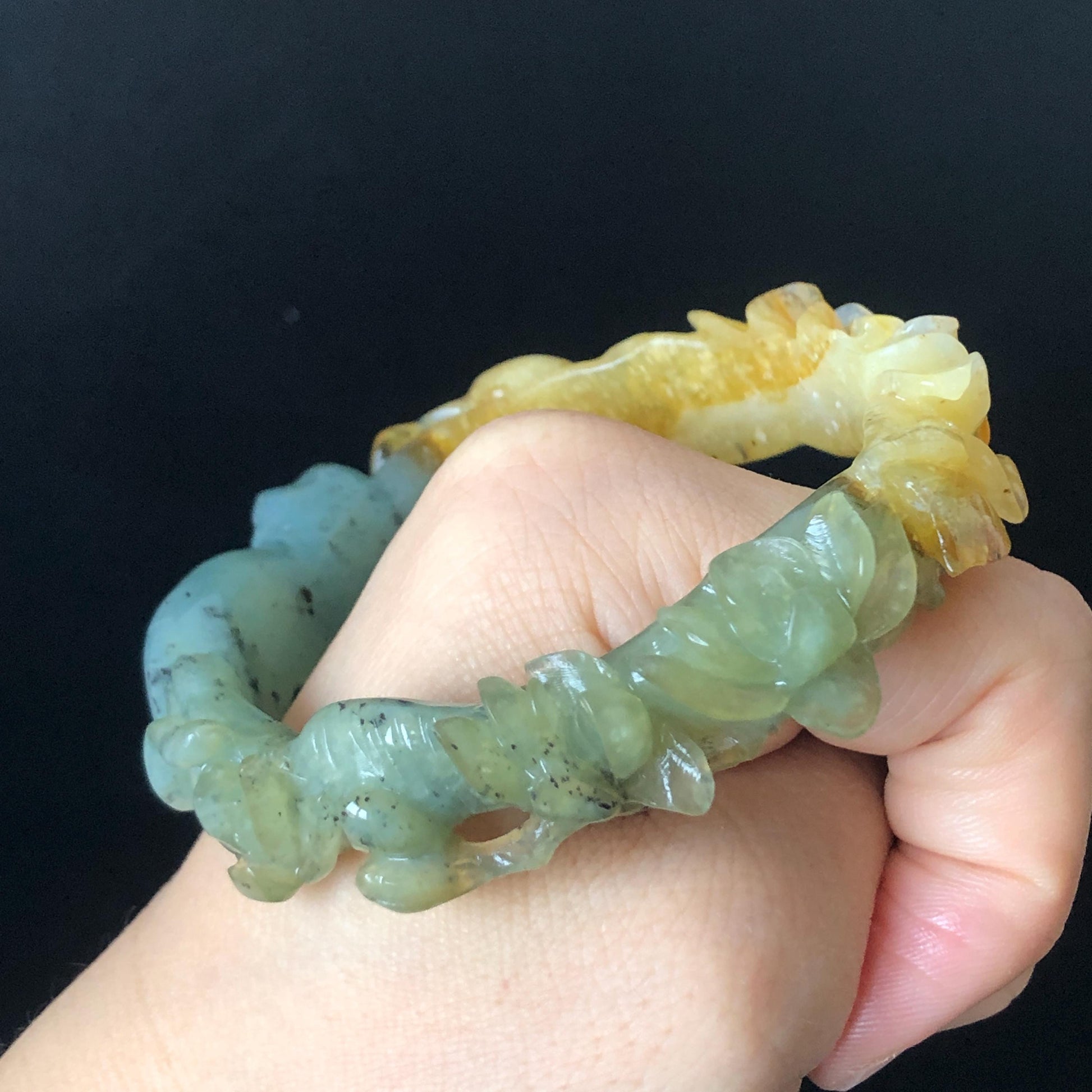 56.6mm Certificate Xiu Jade Serpentine Carved Blue Cat and Yellow Bird Peach Blossom Peony Flower Bangle Bracelet | Accept Customized order tailor-made bangle customized gift cat lover gift for her custom size bangle natural jade bracelet blue jade green jade yellow jade certified jade stone bangle gemstone bracelet crystal banglejade carving bird carving flower carving